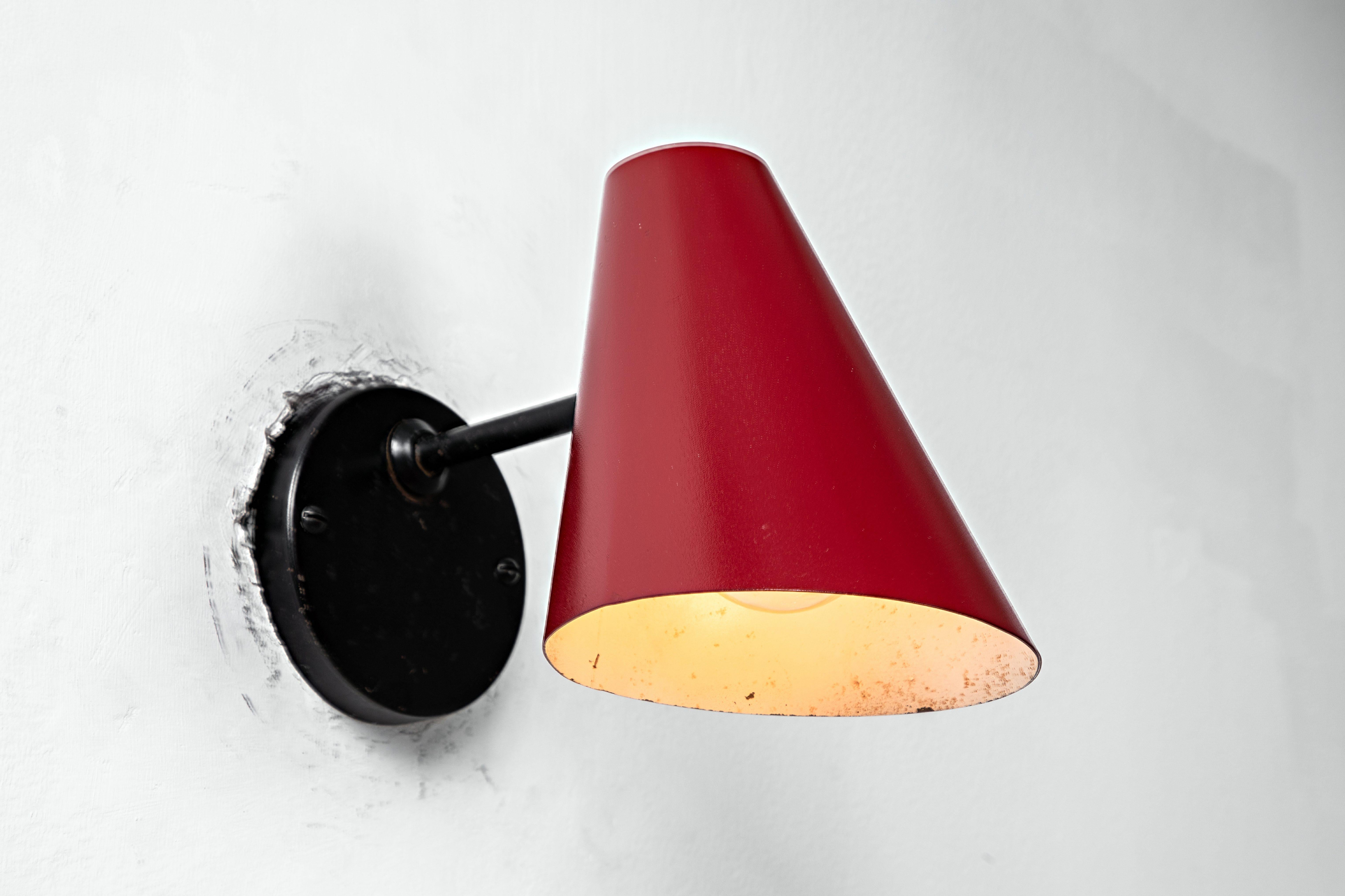 Pair of 1950s Jacques Biny Red & Black Wall Lights In Good Condition In Glendale, CA