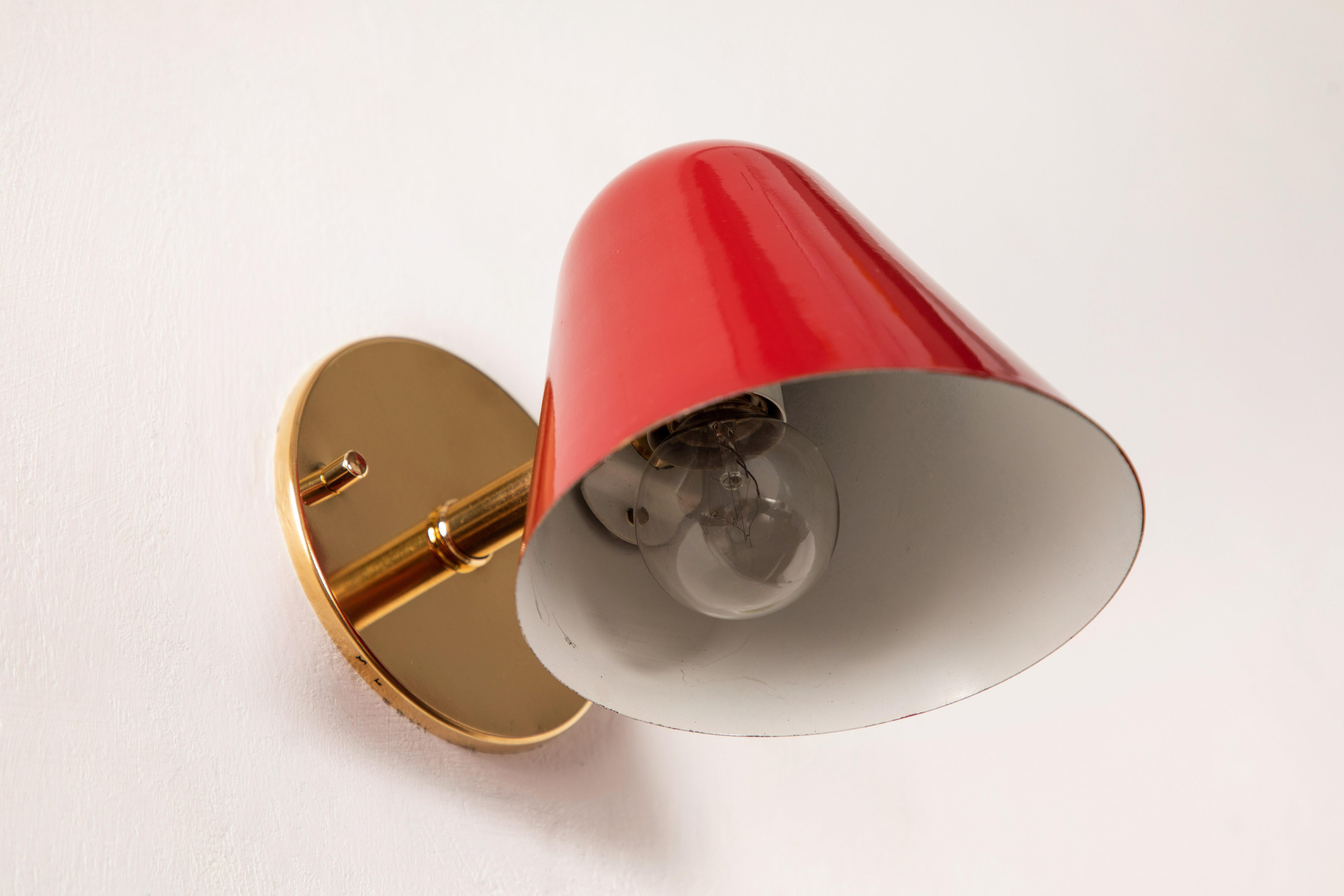 Mid-20th Century Pair of 1950s Jacques Biny Red Wall Lights
