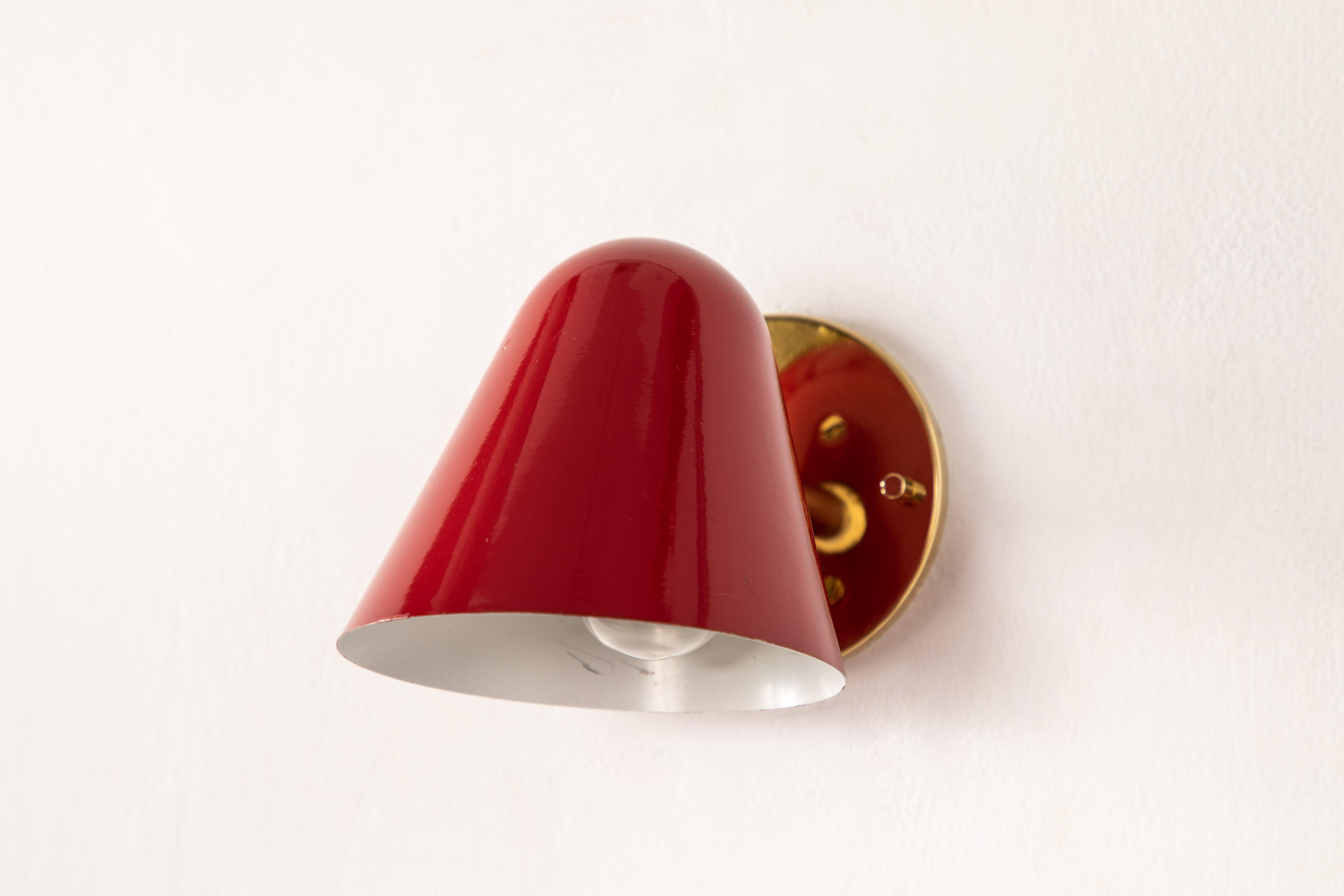 Pair of 1950s Jacques Biny Red Wall Lights 1