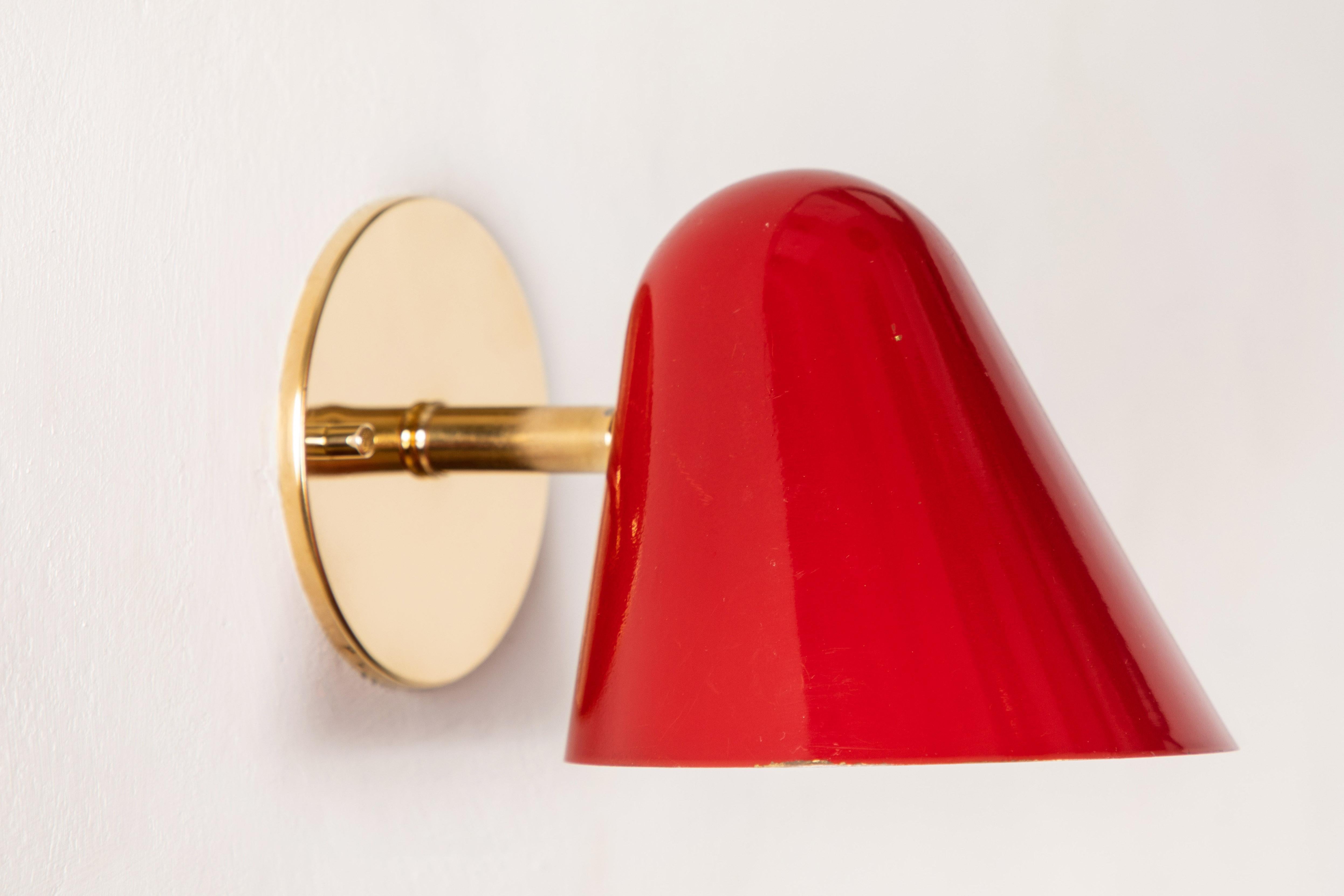 Pair of 1950s Jacques Biny Red Wall Lights 3