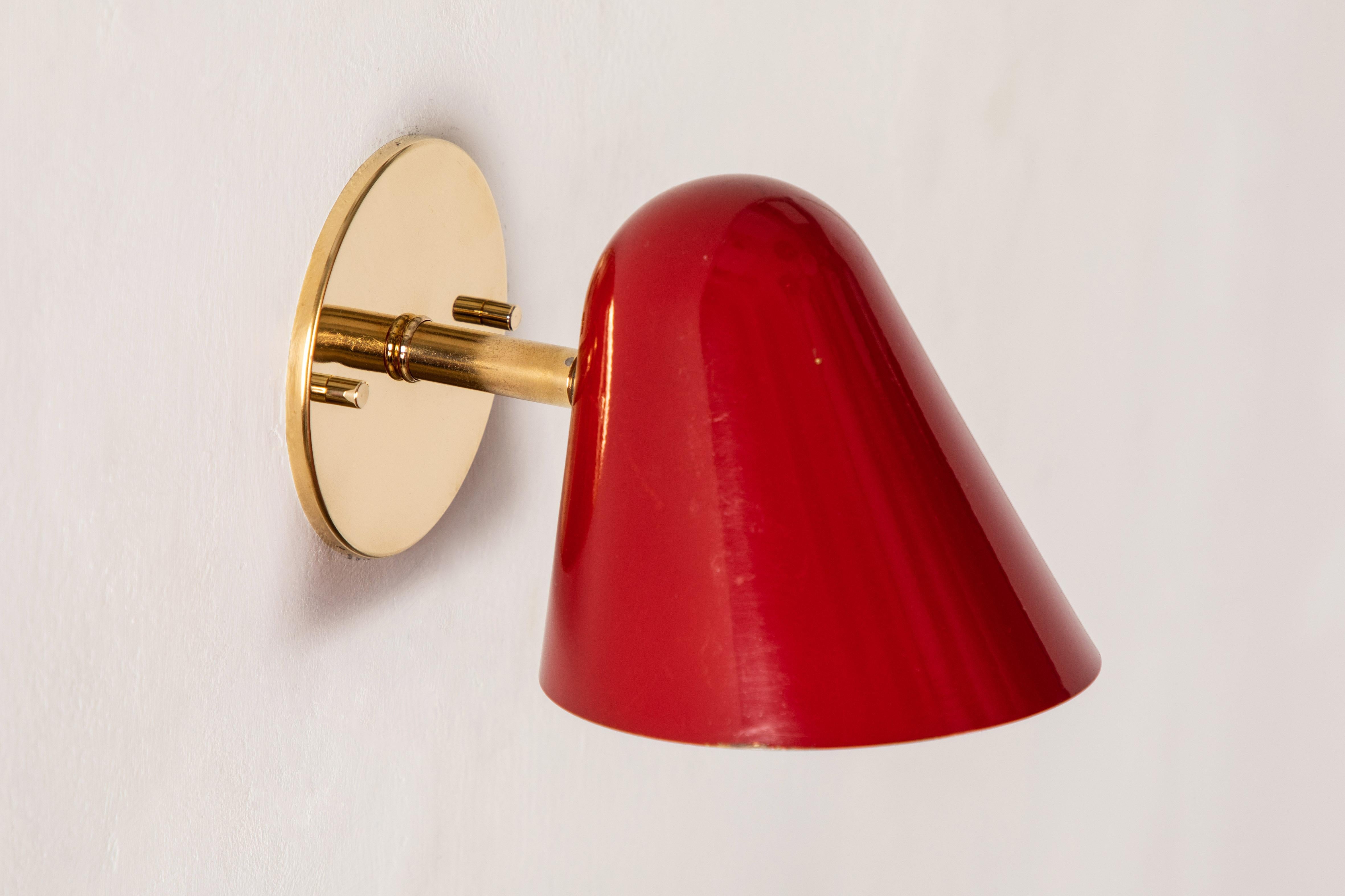 Pair of 1950s Jacques Biny Red Wall Lights 4