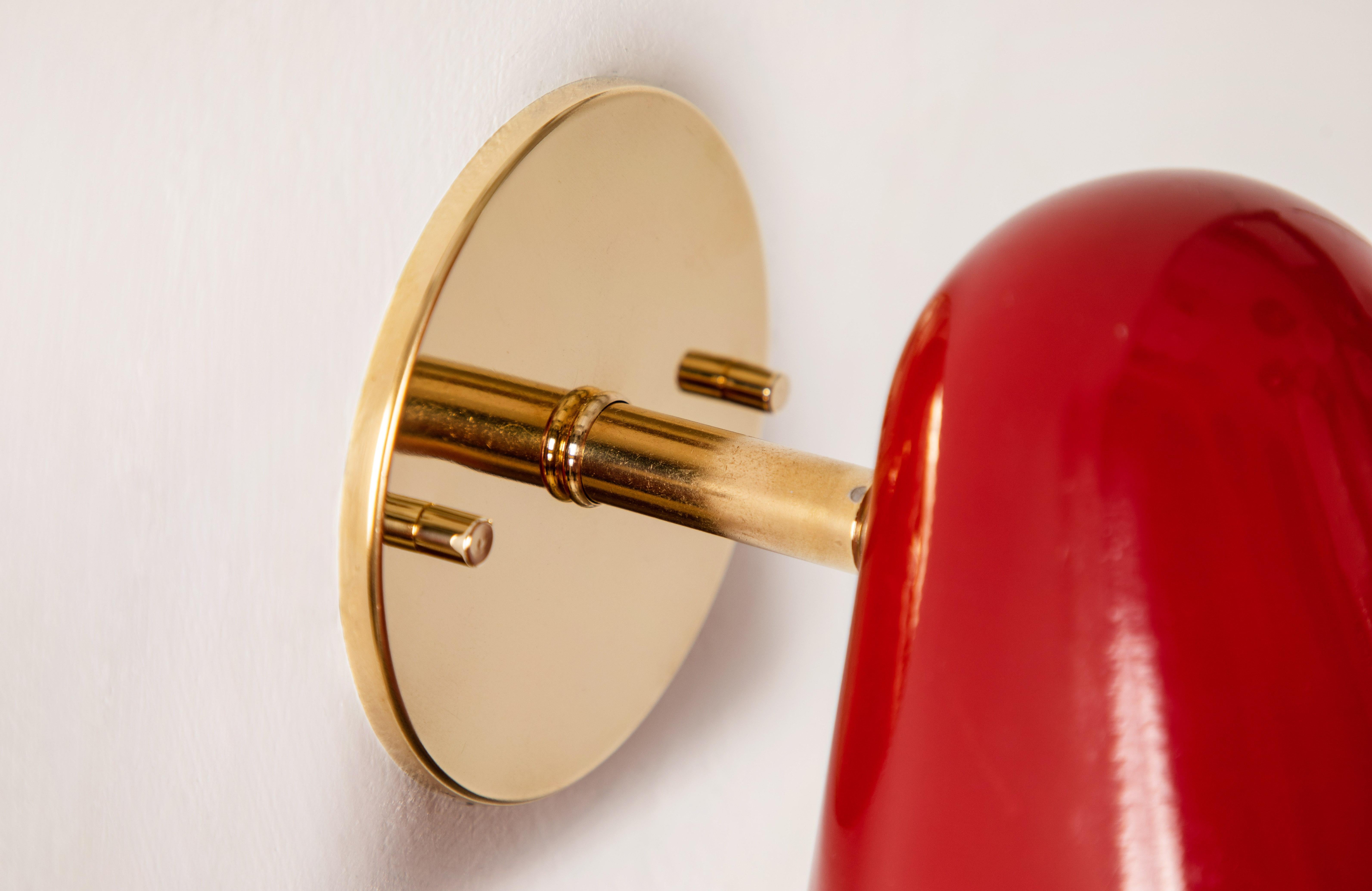 French Pair of 1950s Jacques Biny Red Wall Lights
