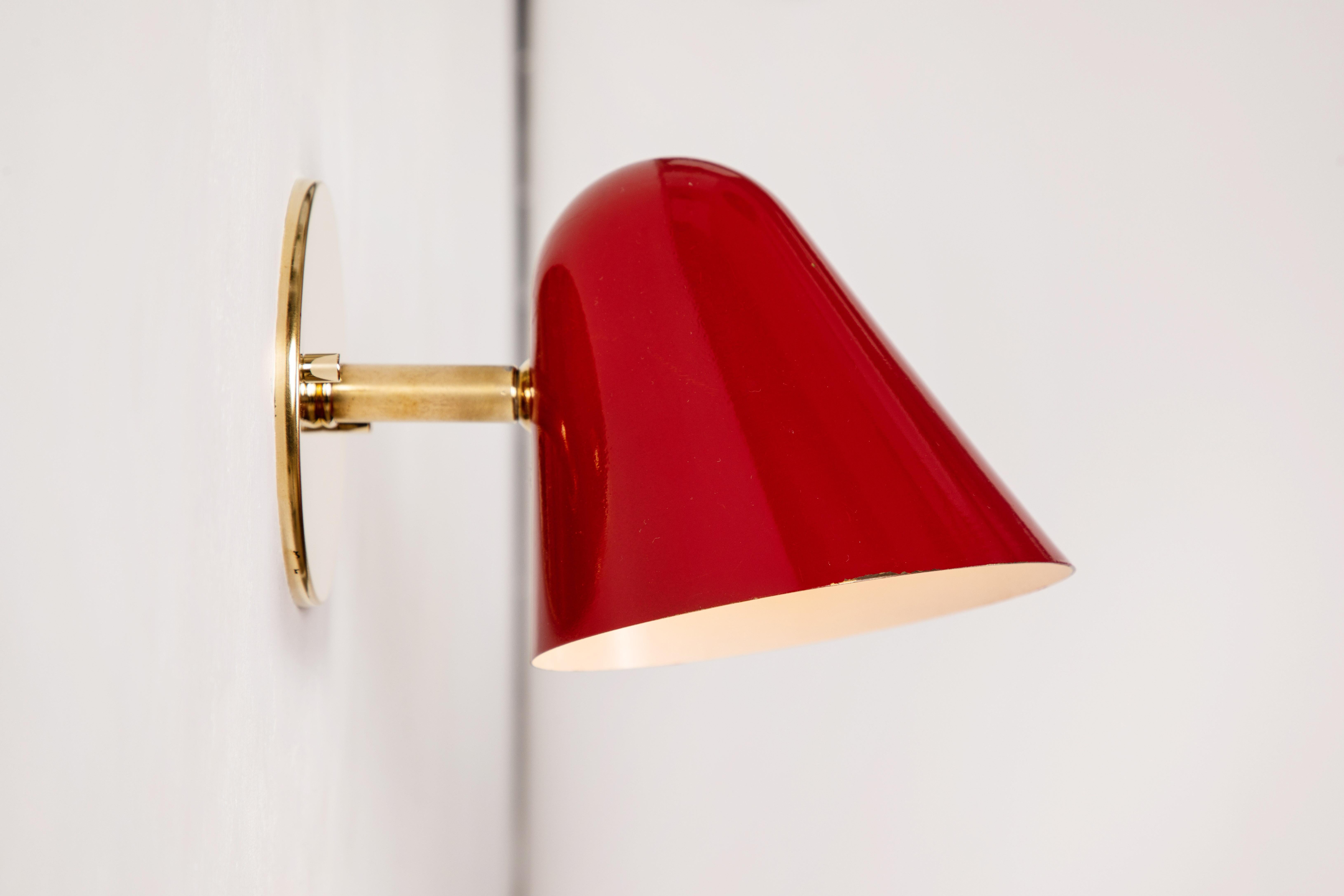 Enameled Pair of 1950s Jacques Biny Red Wall Lights