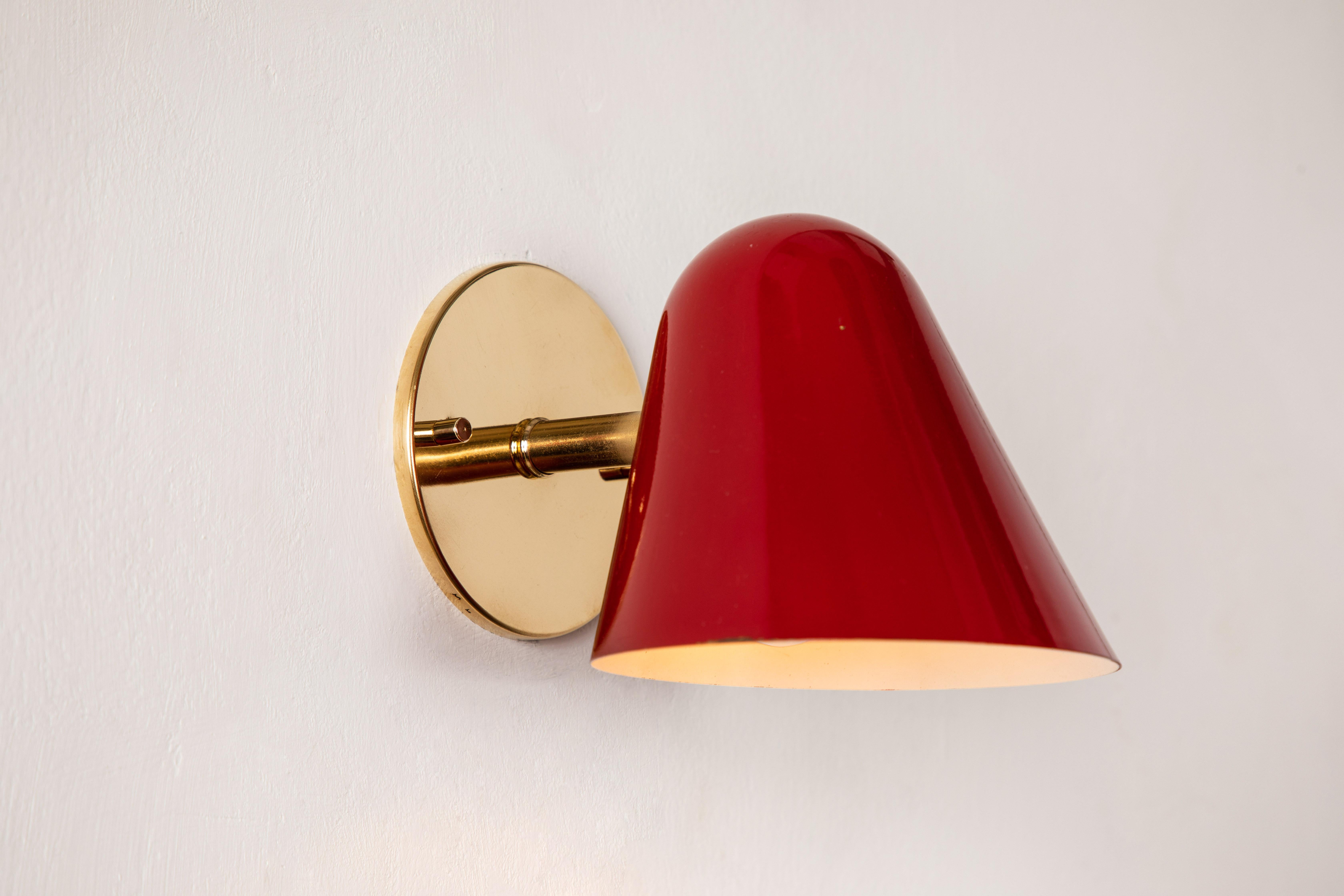 Pair of 1950s Jacques Biny Red Wall Lights In Good Condition In Glendale, CA