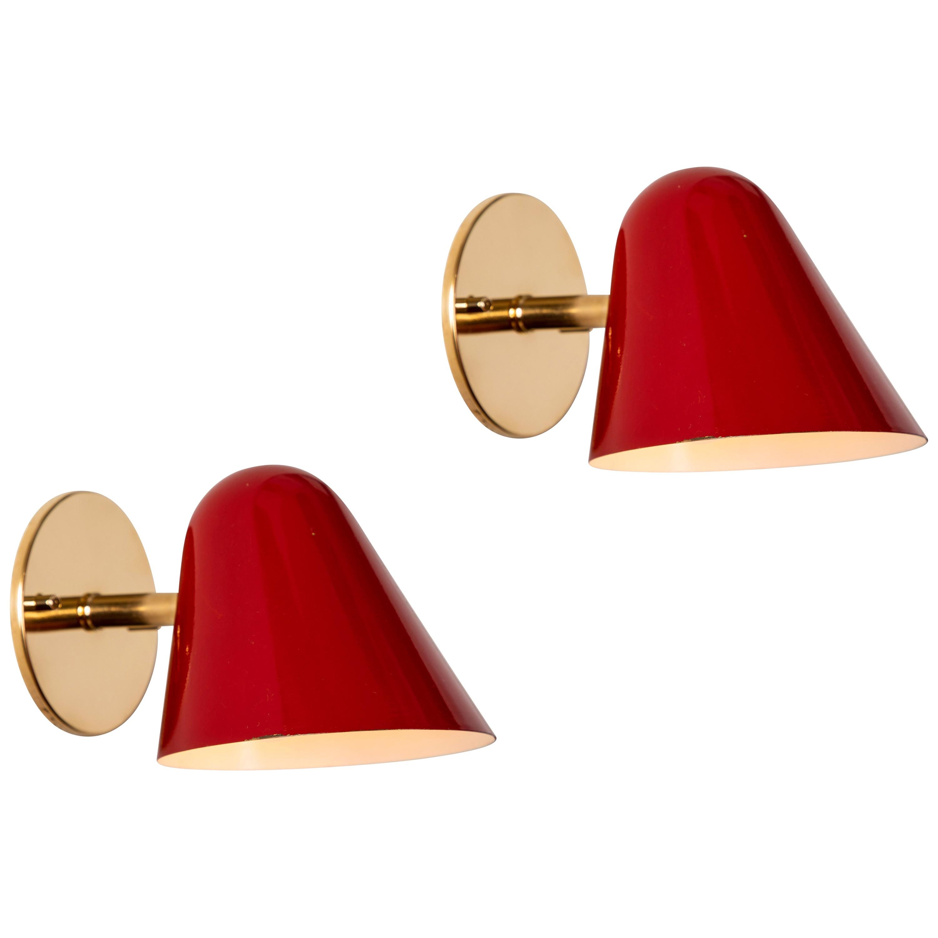 Pair of 1950s Jacques Biny Red Wall Lights