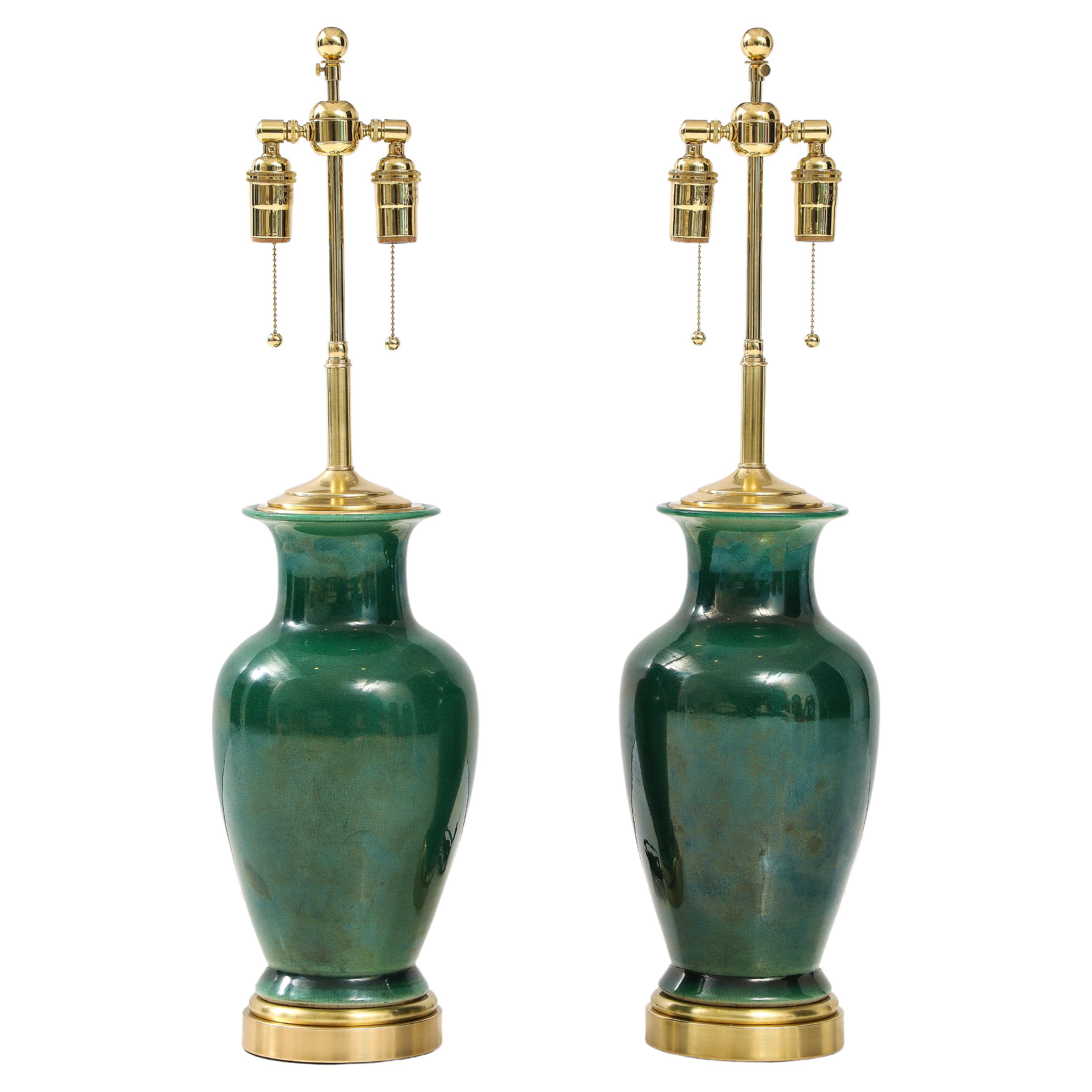 Pair of 1950"s Japanese Ceramic Urn Shaped  Lamps For Sale