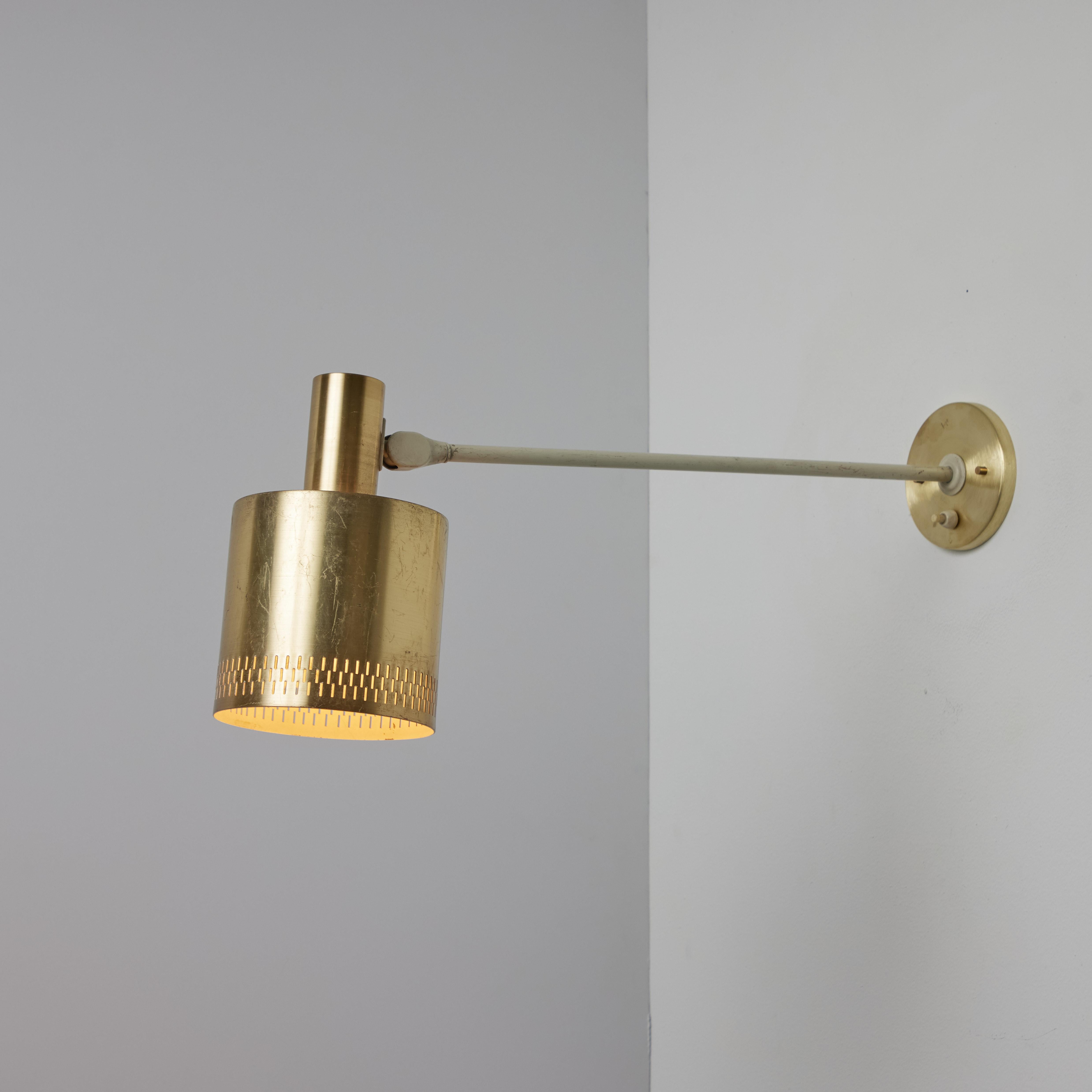 Scandinavian Modern Pair of Large 1950s Jo Hammerborg Perforated Brass Wall Lamps for Fog & Mørup For Sale