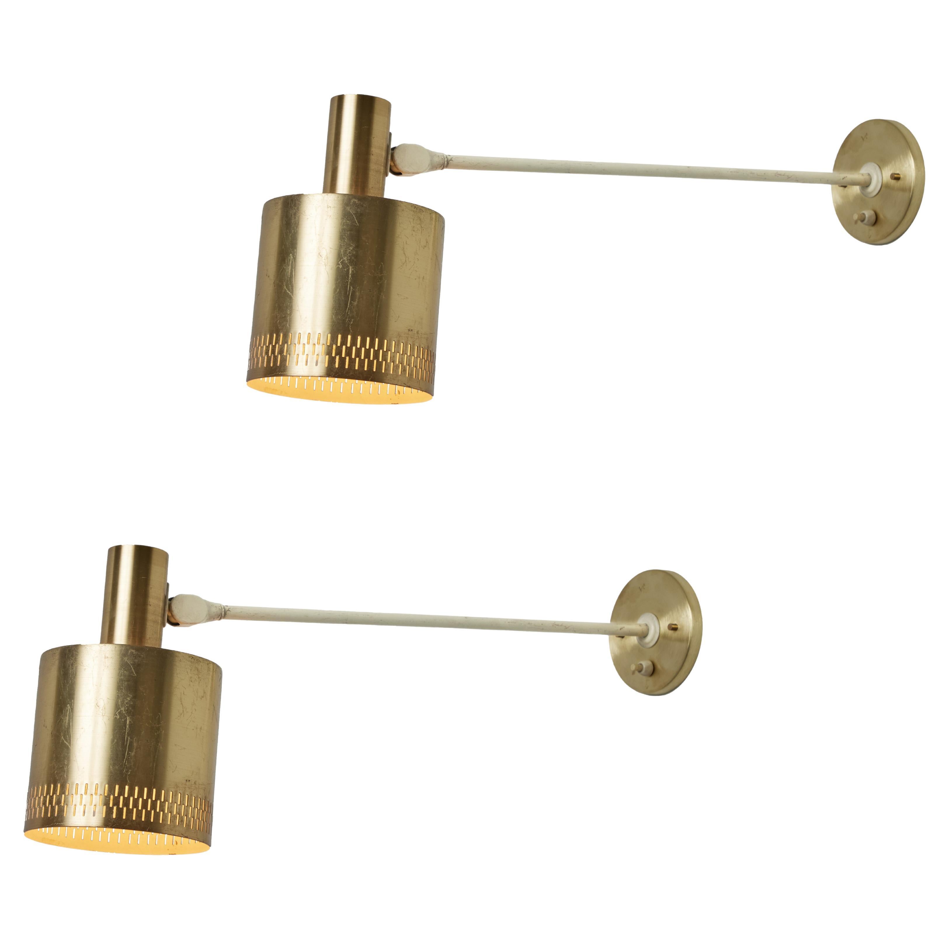 Pair of Large 1950s Jo Hammerborg Perforated Brass Wall Lamps for Fog & Mørup For Sale