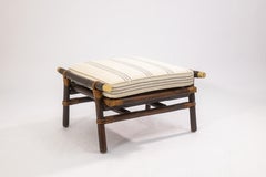 Paar 1950er John Wisner für Ficks Reed Bambus Stil Vintage Ottoman Fußhocker