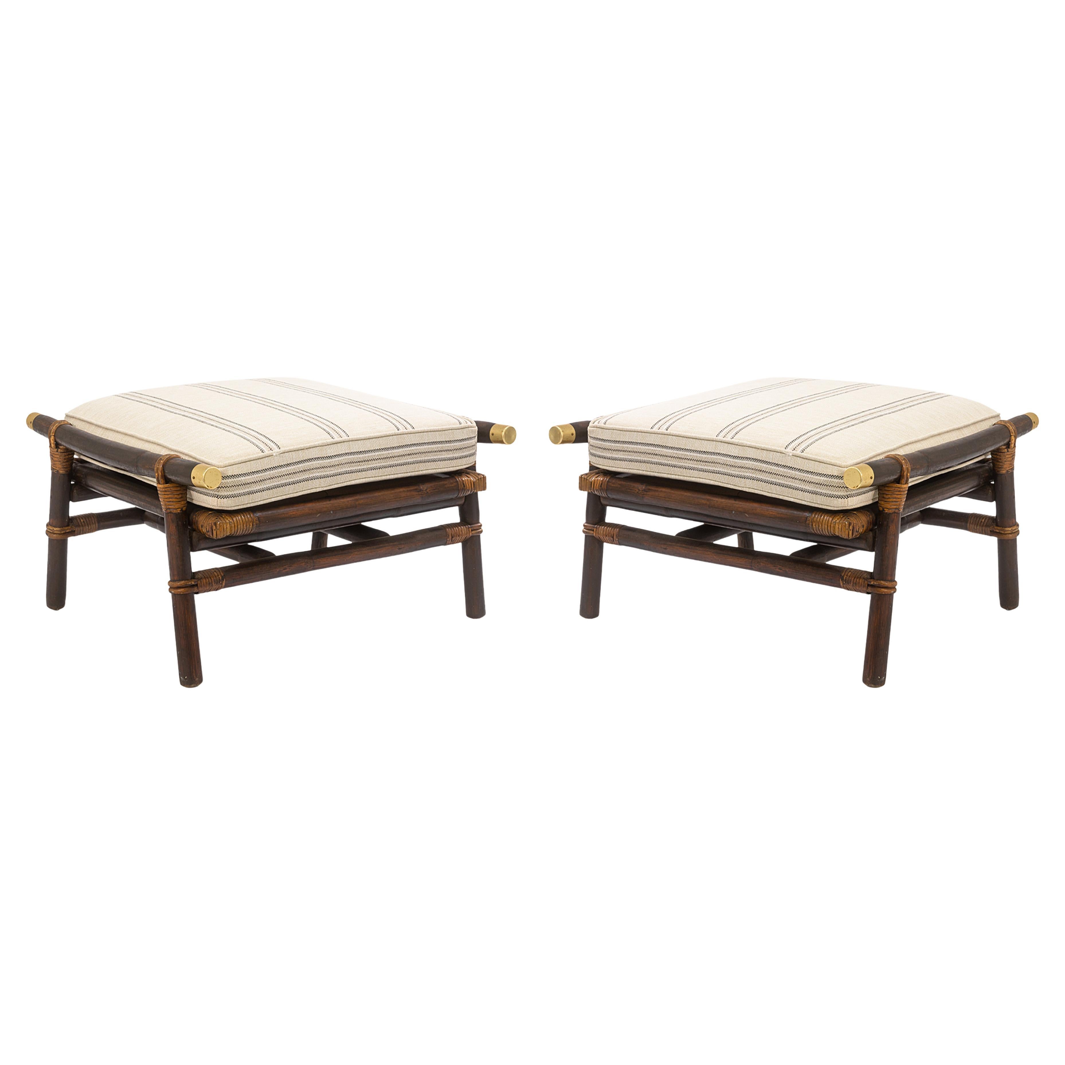 Pair of 1950s John Wisner for Ficks Reed Bamboo Style Vintage Ottoman Footstools For Sale