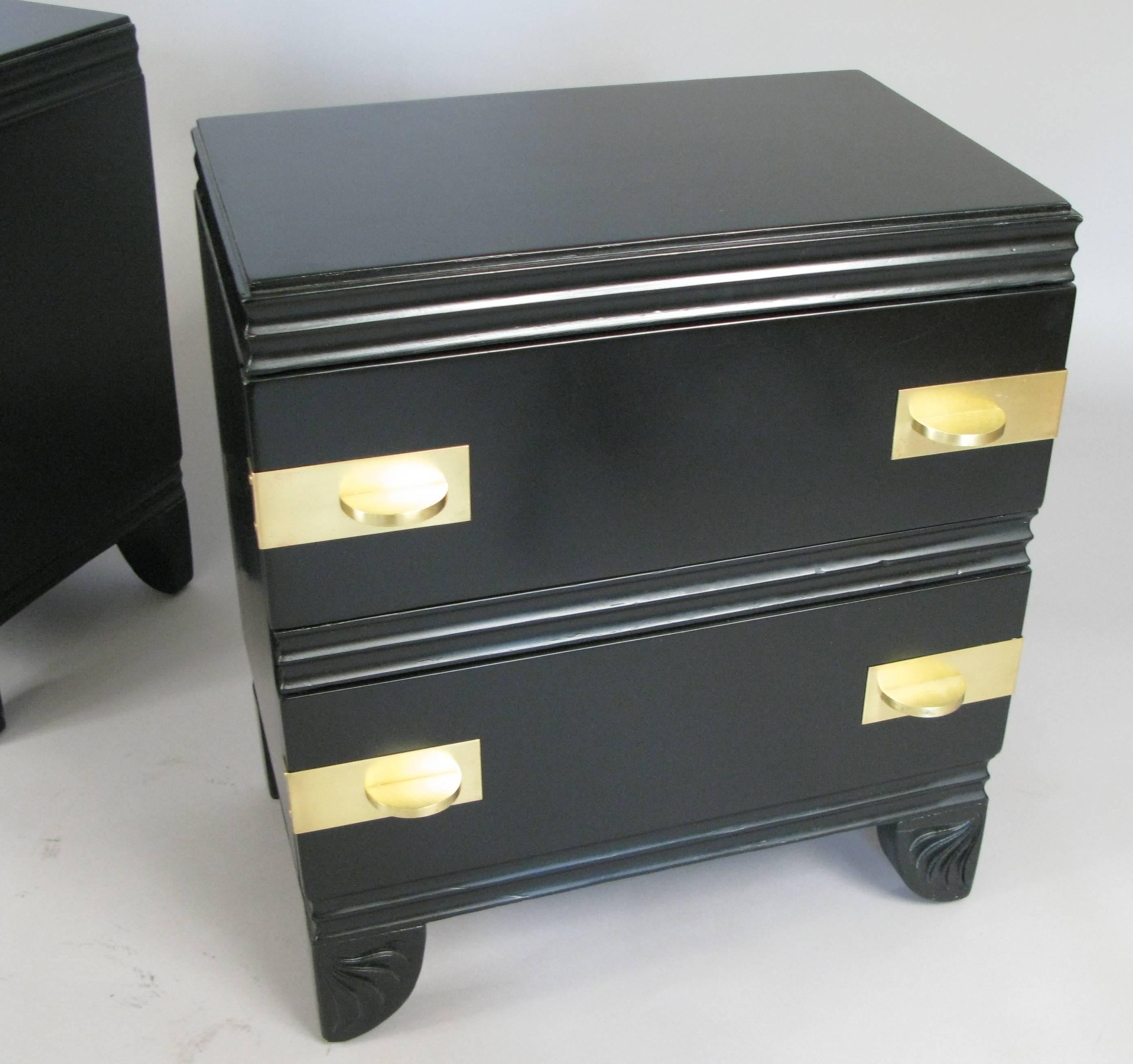 American Pair of 1950s Lacquer and Brass Nightstands by John Stuart