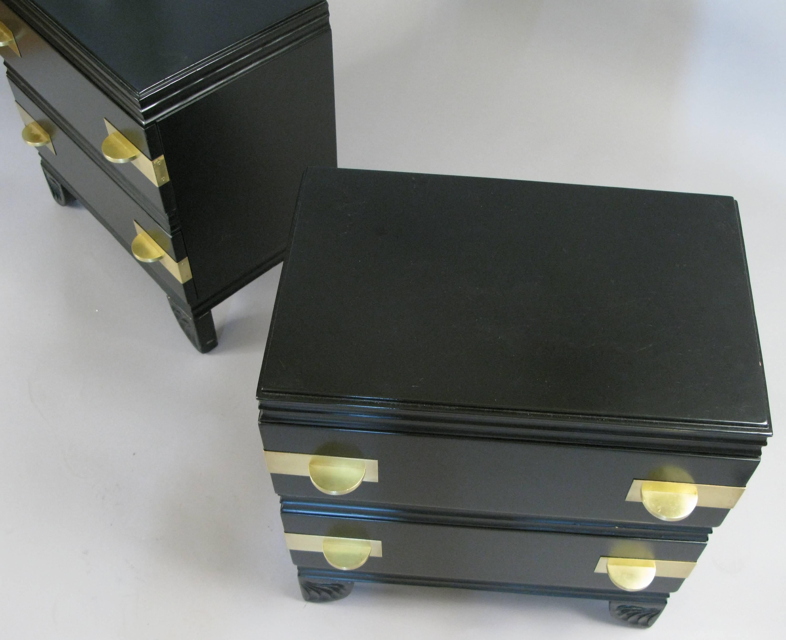 Pair of 1950s Lacquer and Brass Nightstands by John Stuart 3