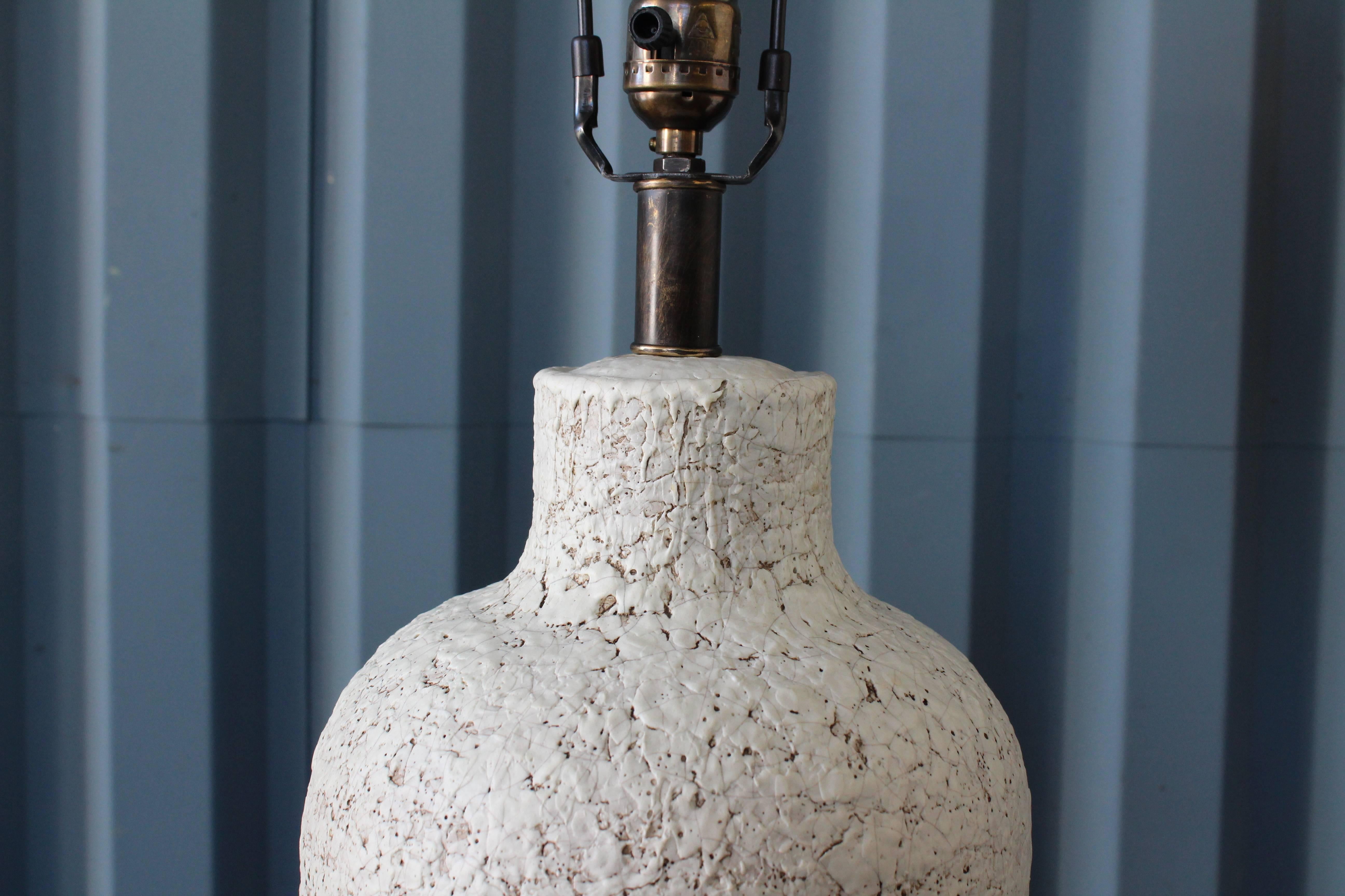 Ceramic Pair of 1950s Lamps with a Heavy Texture Glaze