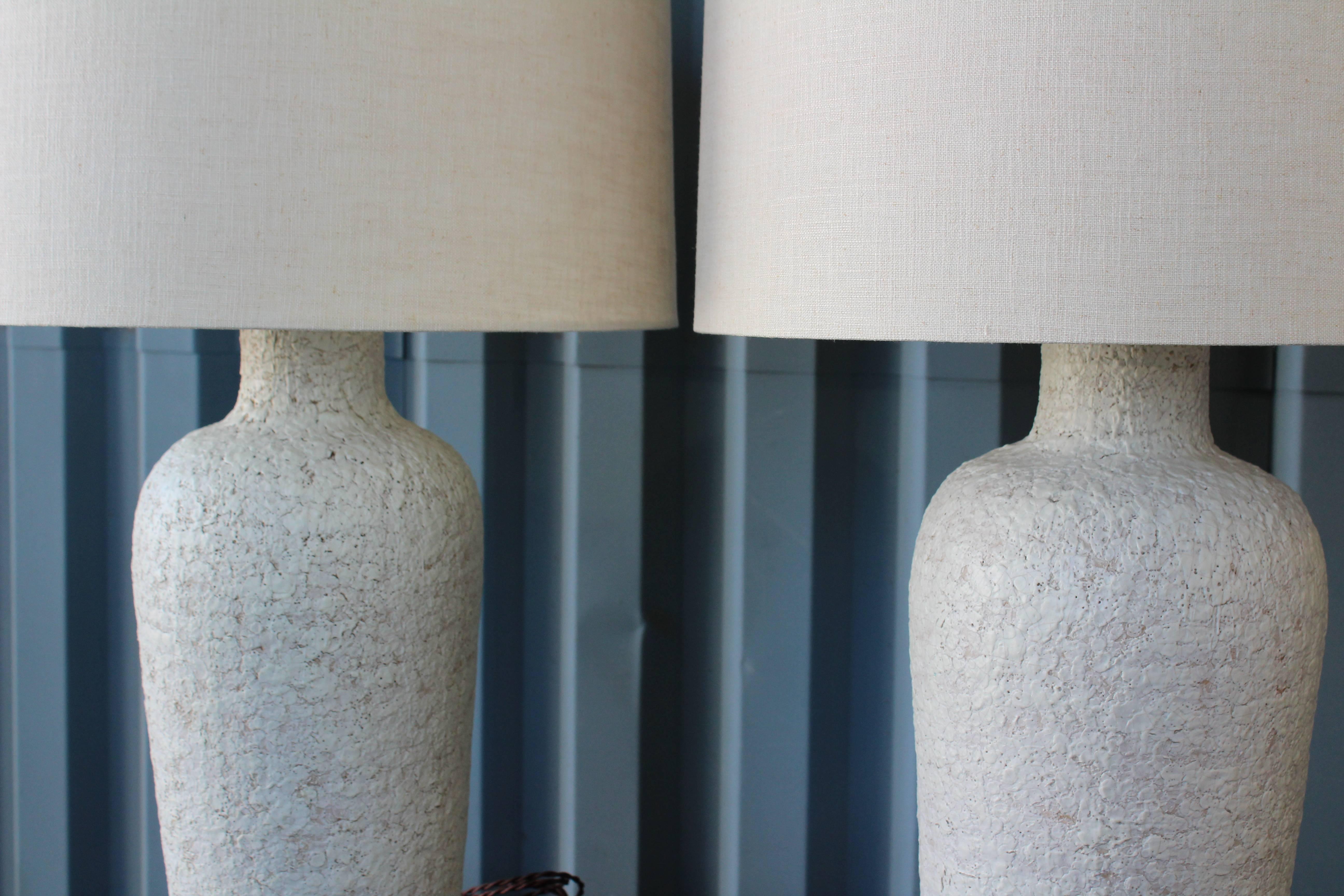 Pair of 1950s Lamps with a Heavy Texture Glaze 1