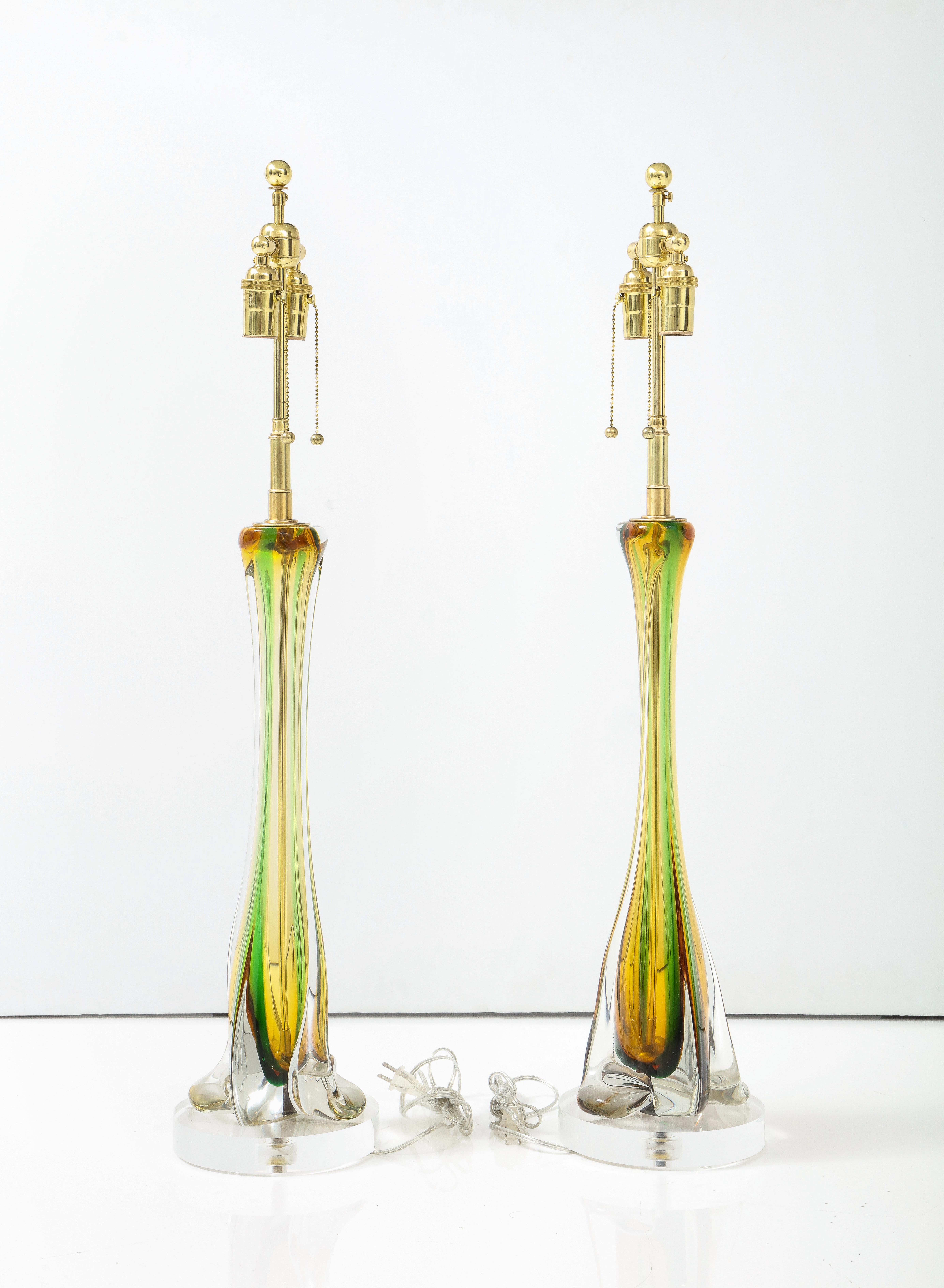 Paire de grandes lampes en verre de Murano des années 1950 par Seguso 3