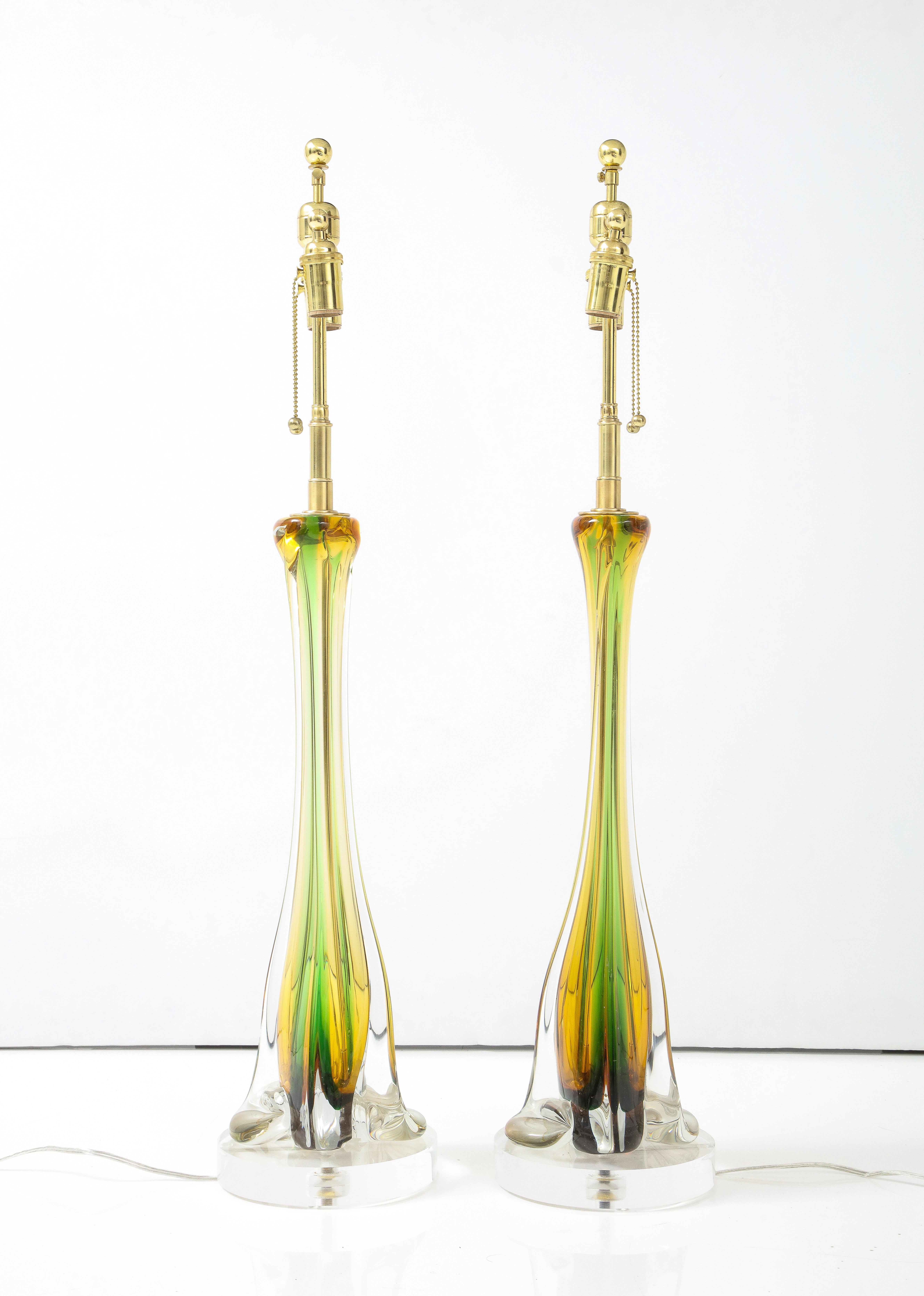 Italian Pair of 1950's Large Murano Glass Lamps by Seguso