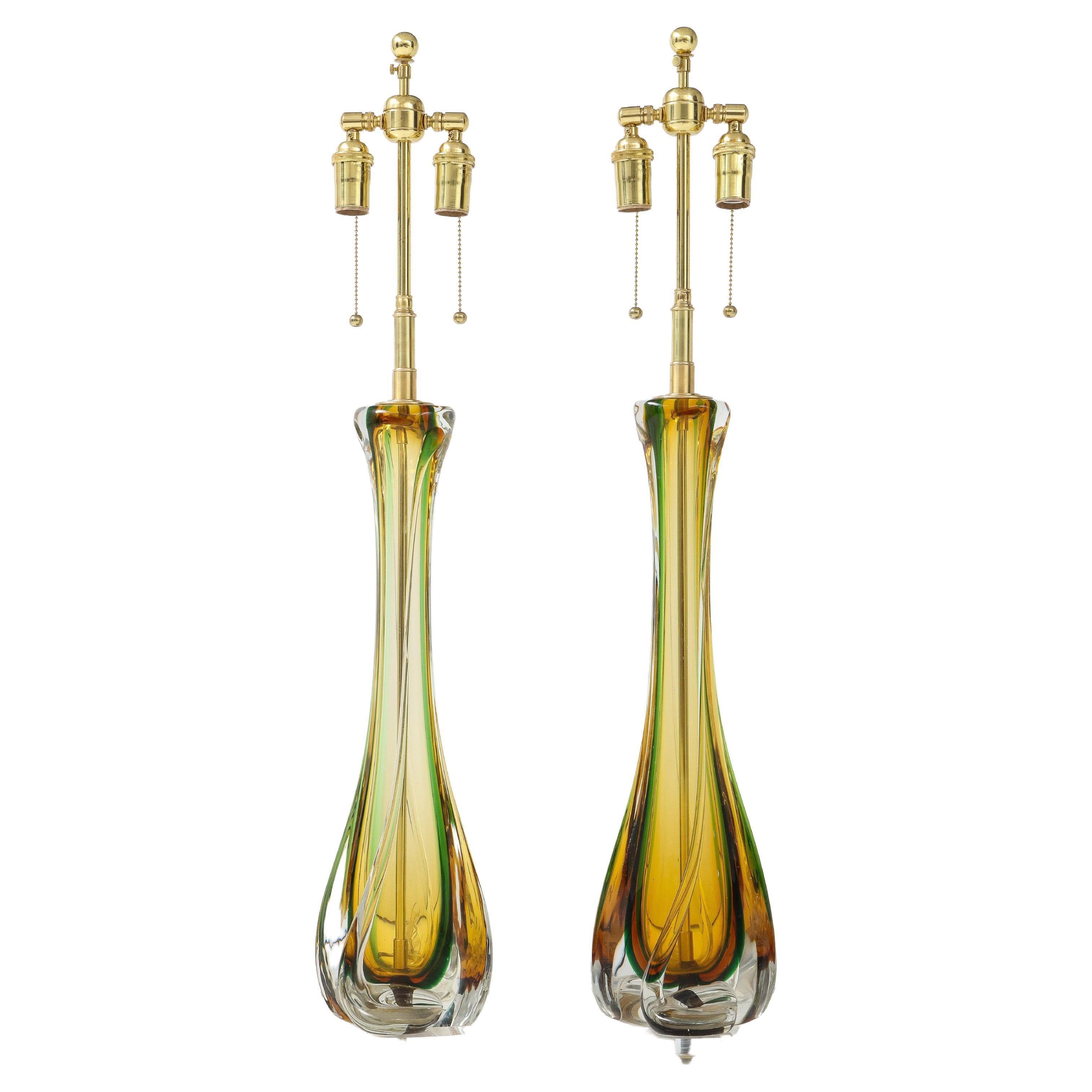 Pair of 1950's Large Murano Glass Lamps by Seguso