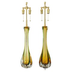 Pair of 1950's Large Murano Glass Lamps by Seguso