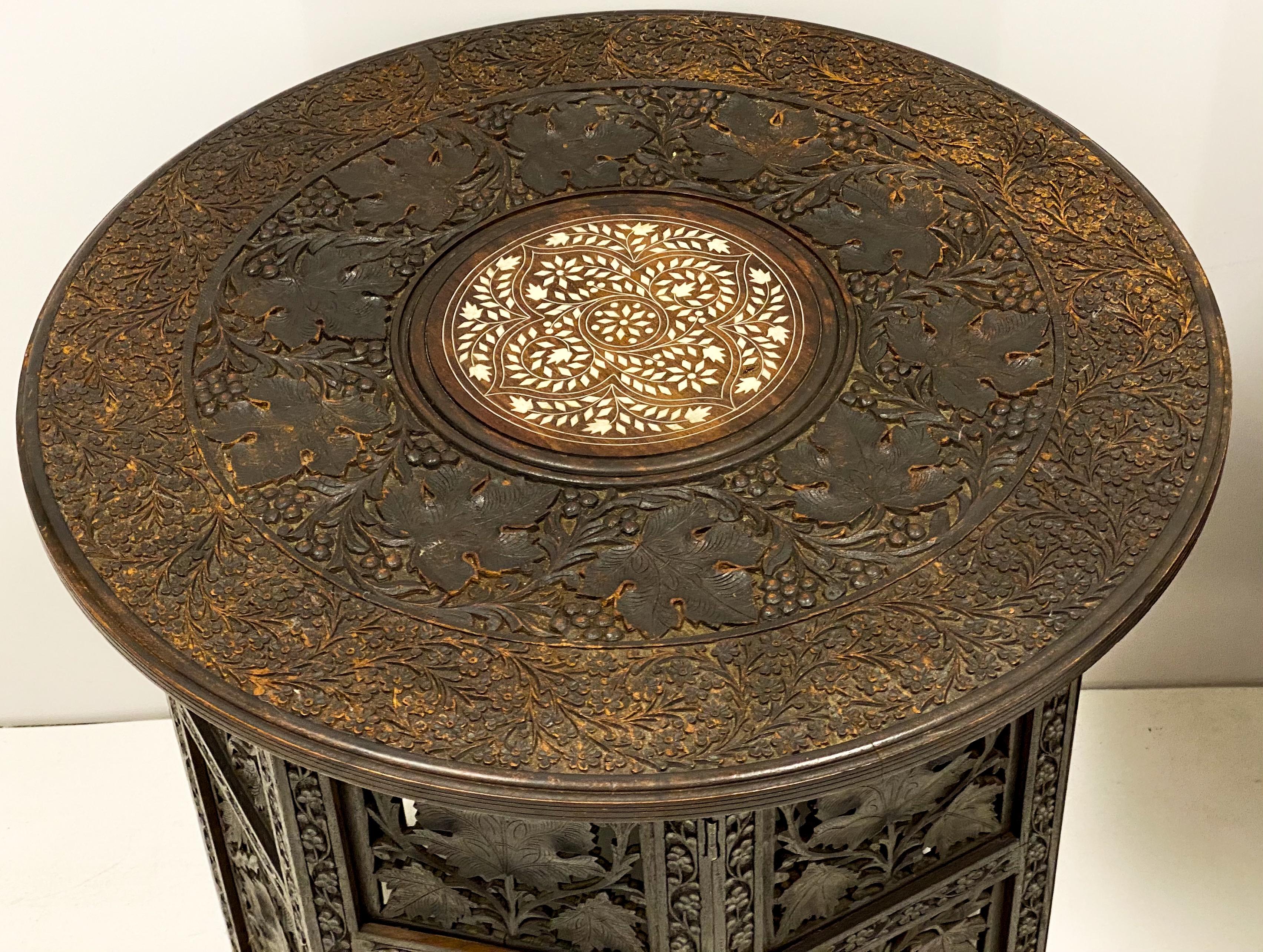 Pair of 1950s Large Scale Bone Inlaid Anglo-Indian Side Tables In Good Condition In Kennesaw, GA