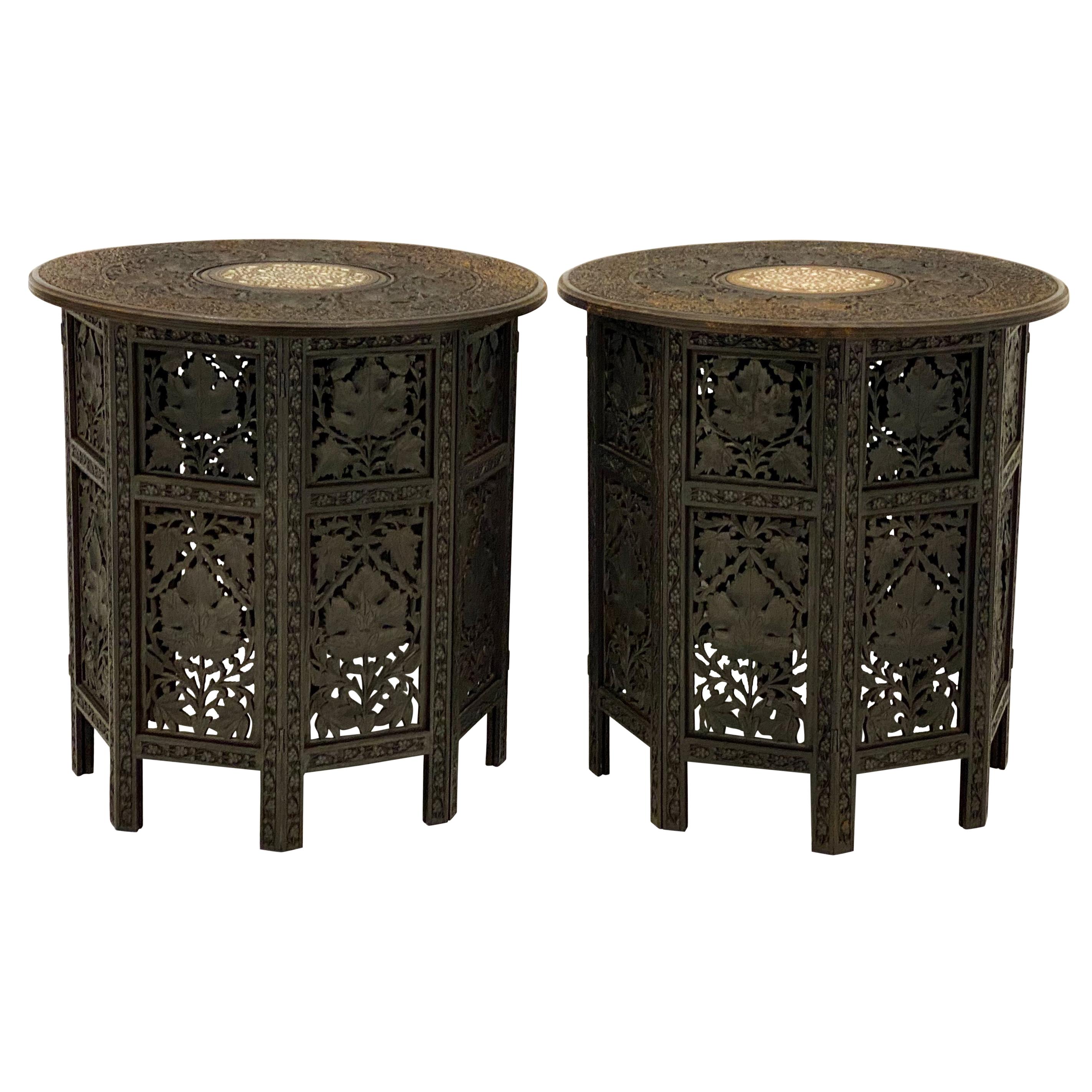 Pair of 1950s Large Scale Bone Inlaid Anglo-Indian Side Tables