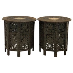 Pair of 1950s Large Scale Bone Inlaid Anglo-Indian Side Tables