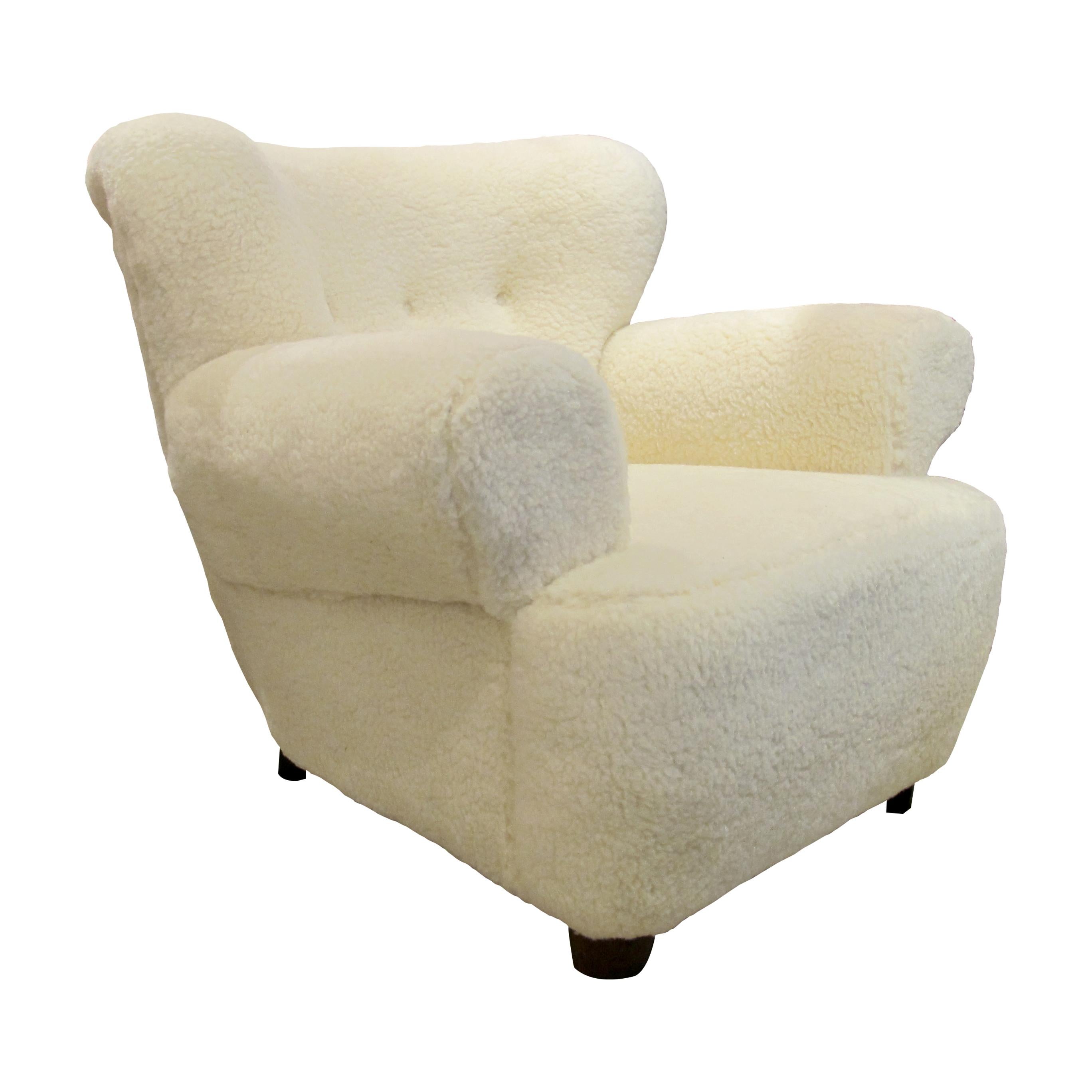 Mid-Century Modern Pair of 1950s Large Swedish Armchairs Newly Upholstered in a Lamb Mix Fabric