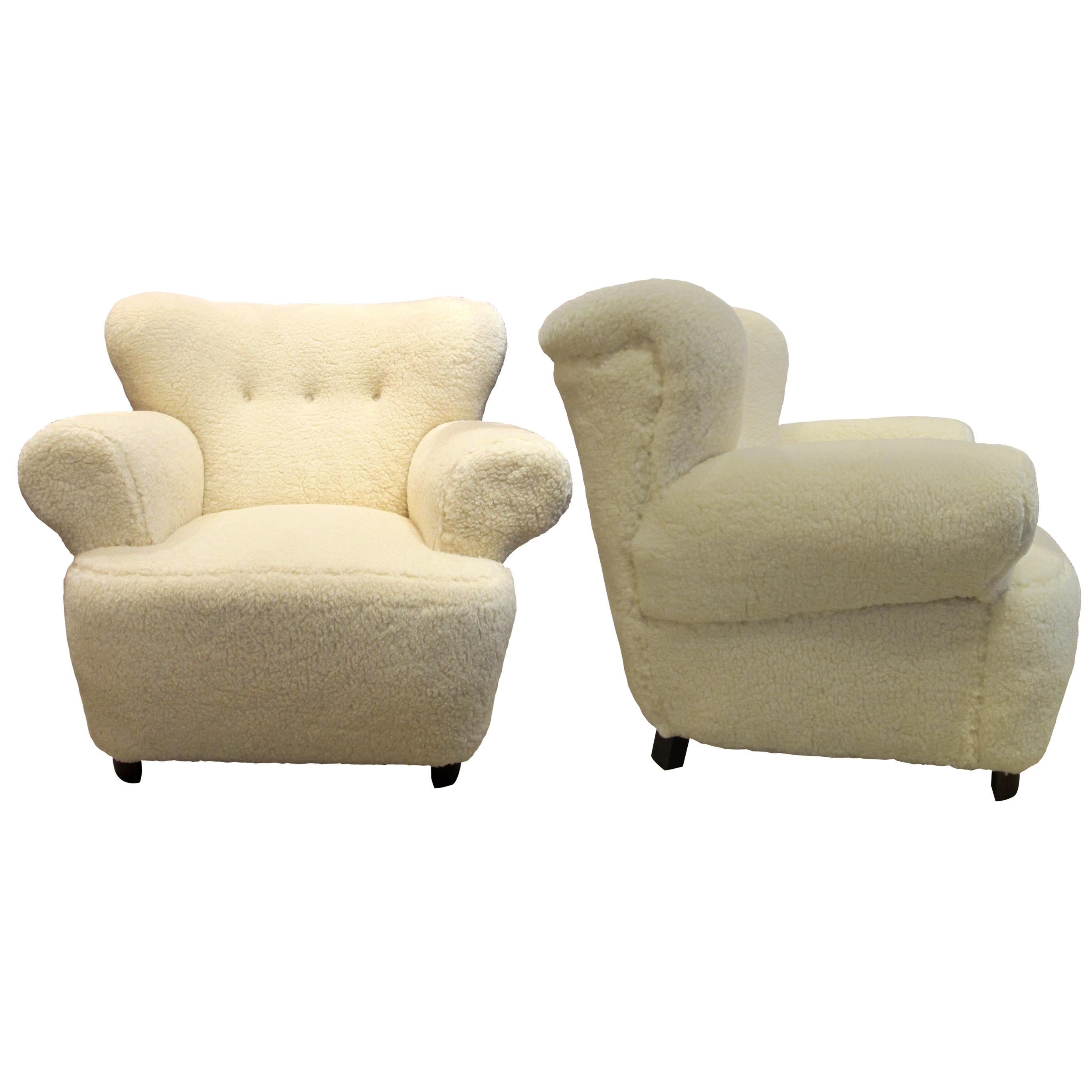Mid-20th Century Pair of 1950s Large Swedish Armchairs Newly Upholstered in a Lamb Mix Fabric