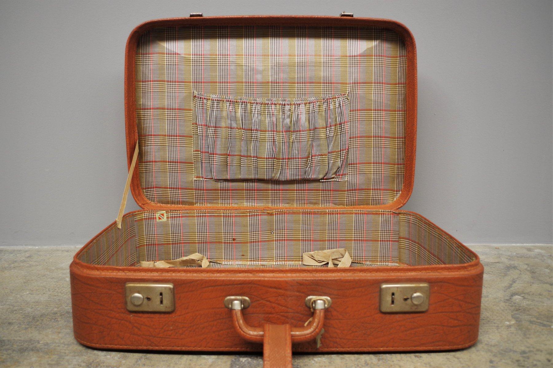 Pair of 1950s Leather and Fabric Suitcases – Timeless Vintage Travel Elegance in vendita 2