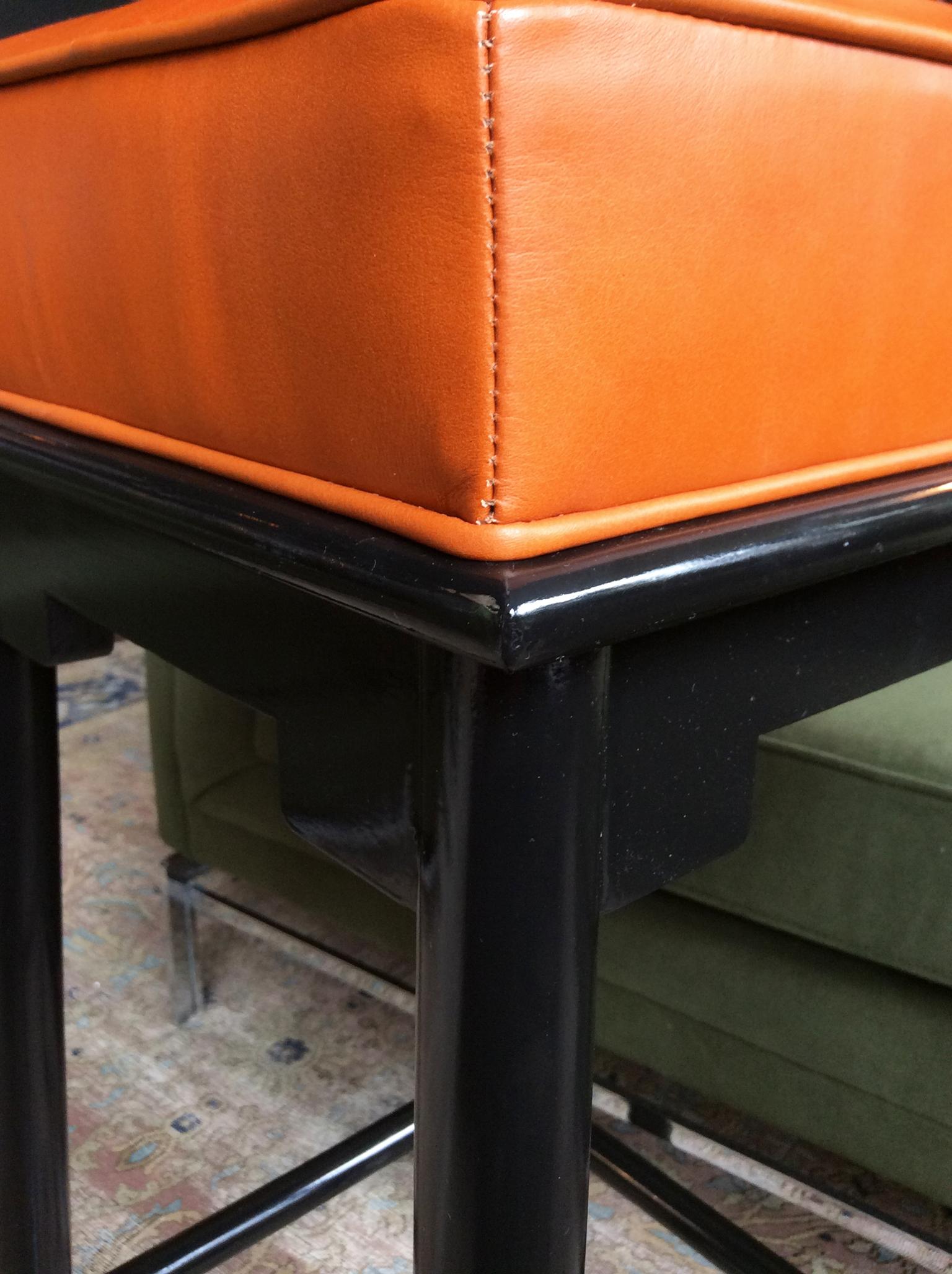 Pair of 1950s Leather and Lacquered Bar Stools in the Style of James Mont For Sale 3