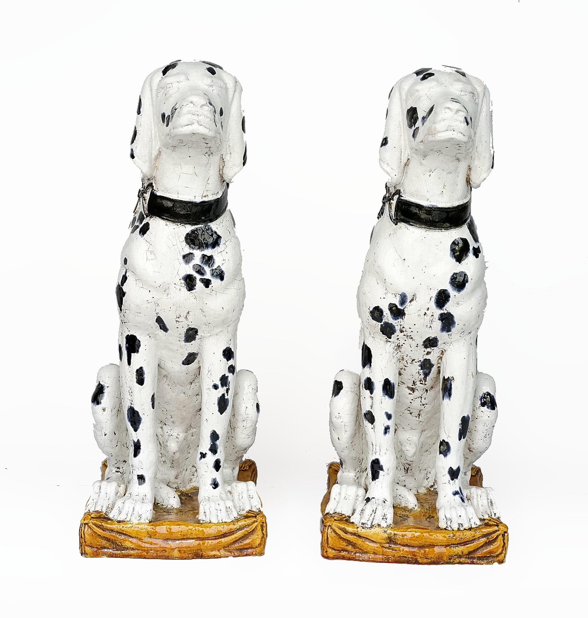 Mid-Century Modern Pair of 1950s Life-Size Dalmatian Dogs Ceramic Sculptures from Florence, Italy For Sale