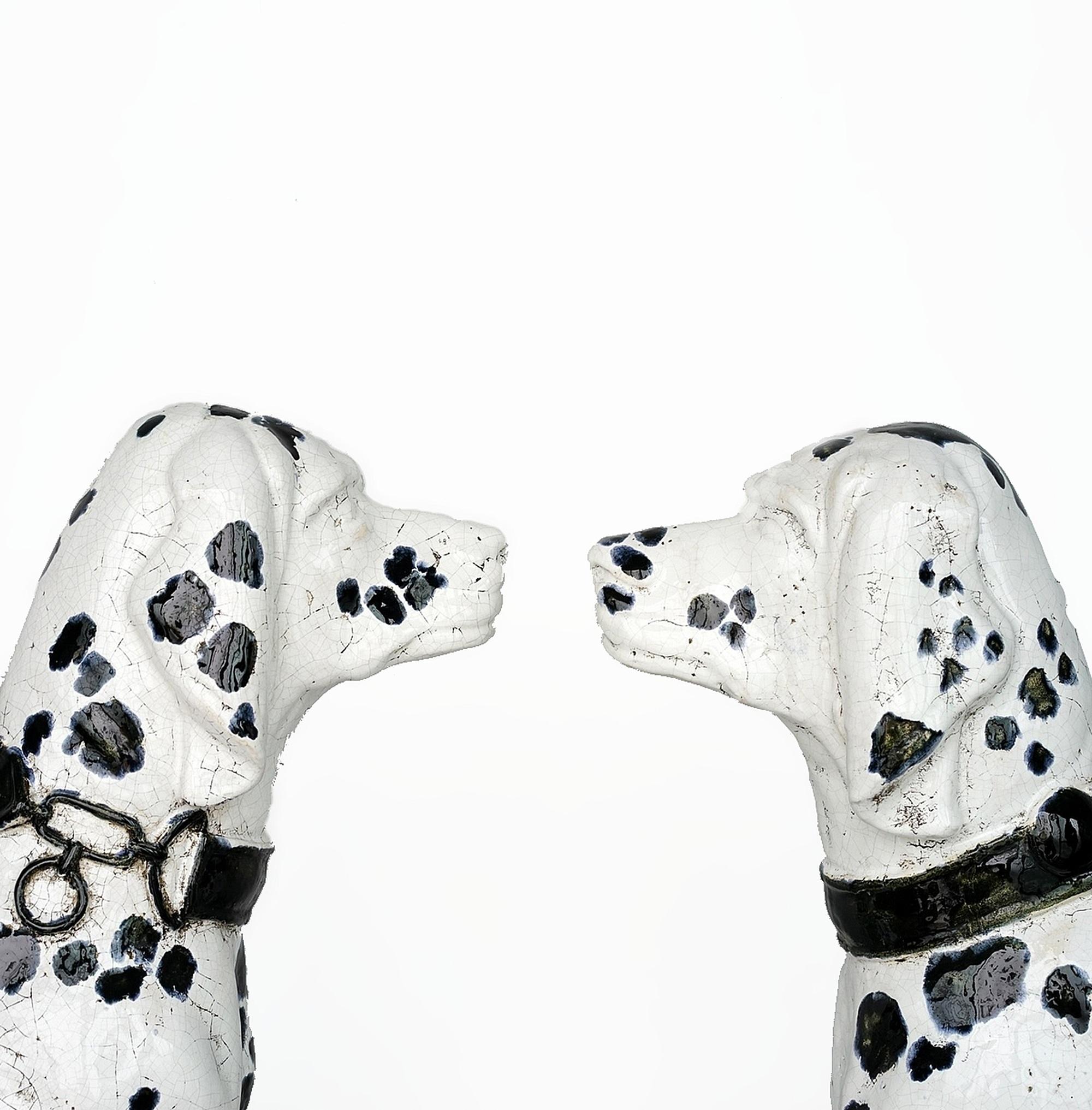 Italian Pair of 1950s Life-Size Dalmatian Dogs Ceramic Sculptures from Florence, Italy For Sale