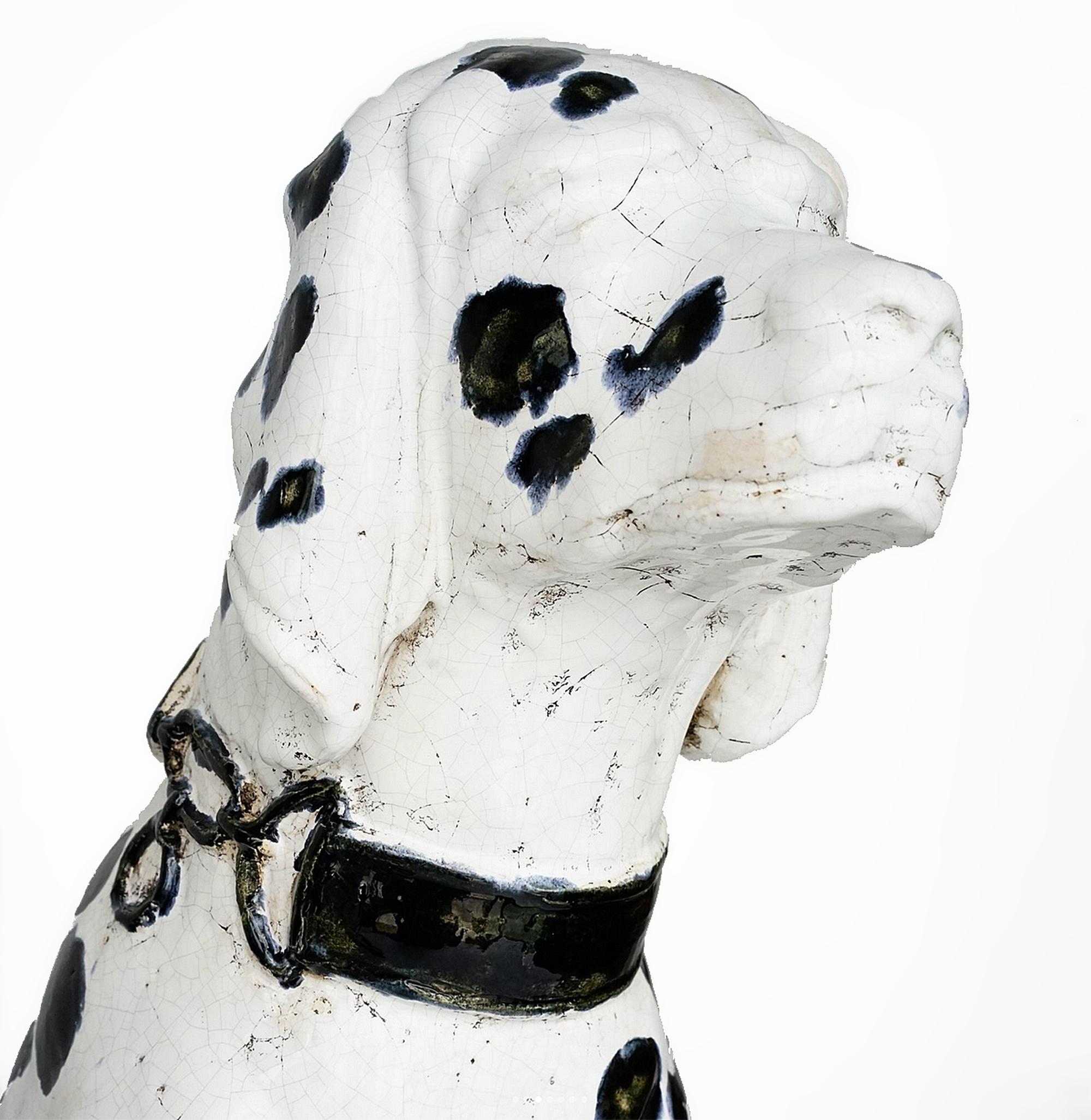 Cast Pair of 1950s Life-Size Dalmatian Dogs Ceramic Sculptures from Florence, Italy For Sale