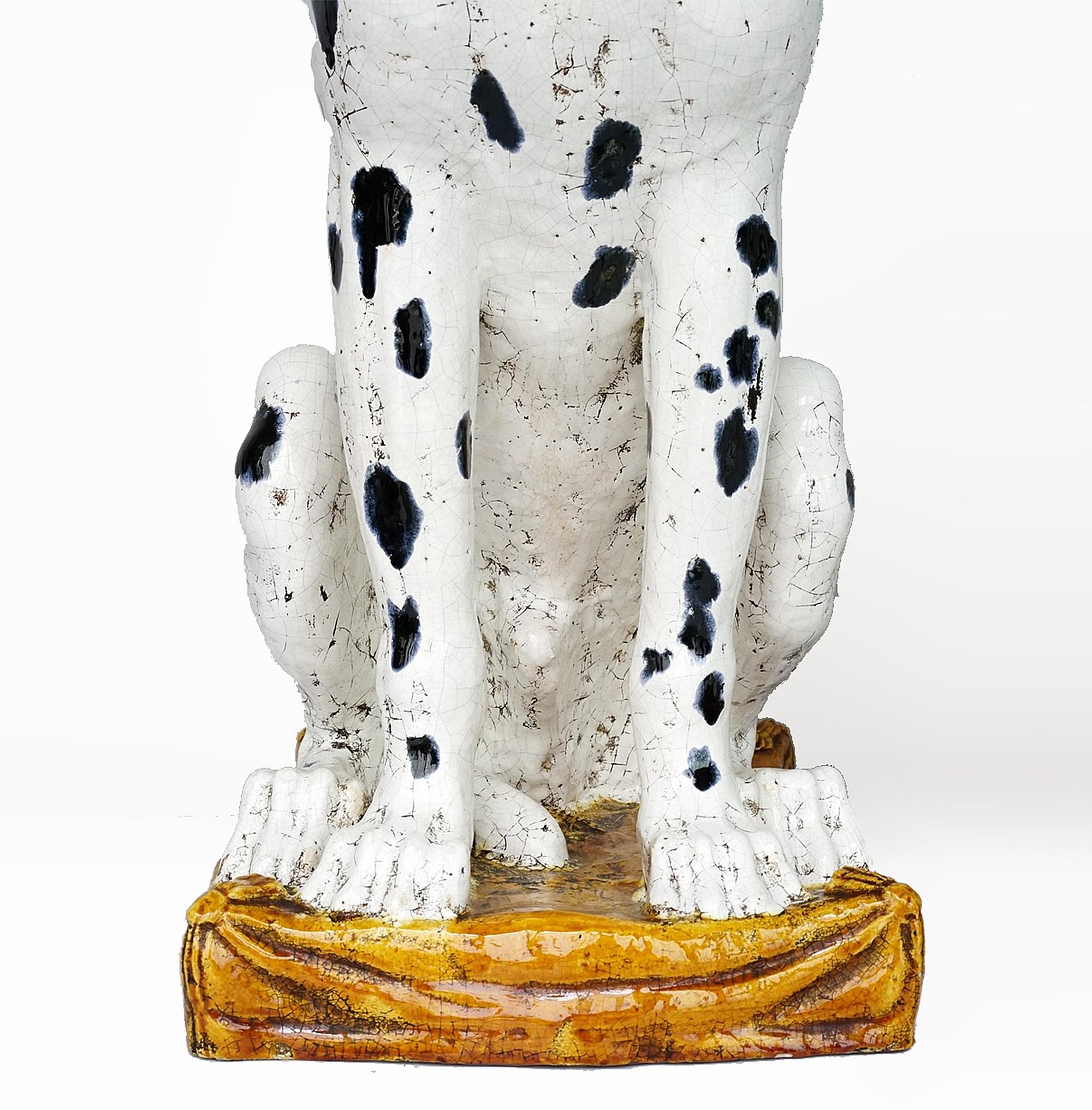 Pair of 1950s Life-Size Dalmatian Dogs Ceramic Sculptures from Florence, Italy In Good Condition For Sale In North Miami, FL