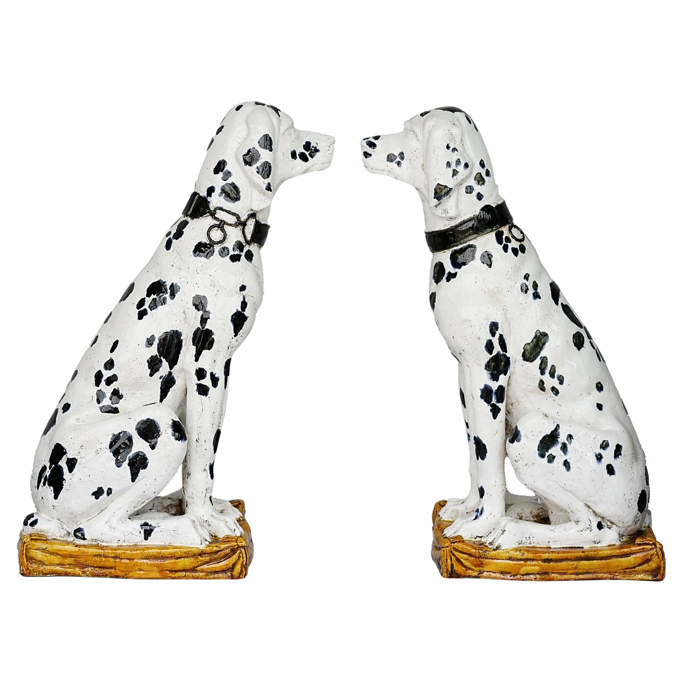 Pair of 1950s Life-Size Dalmatian Dogs Ceramic Sculptures from Florence, Italy