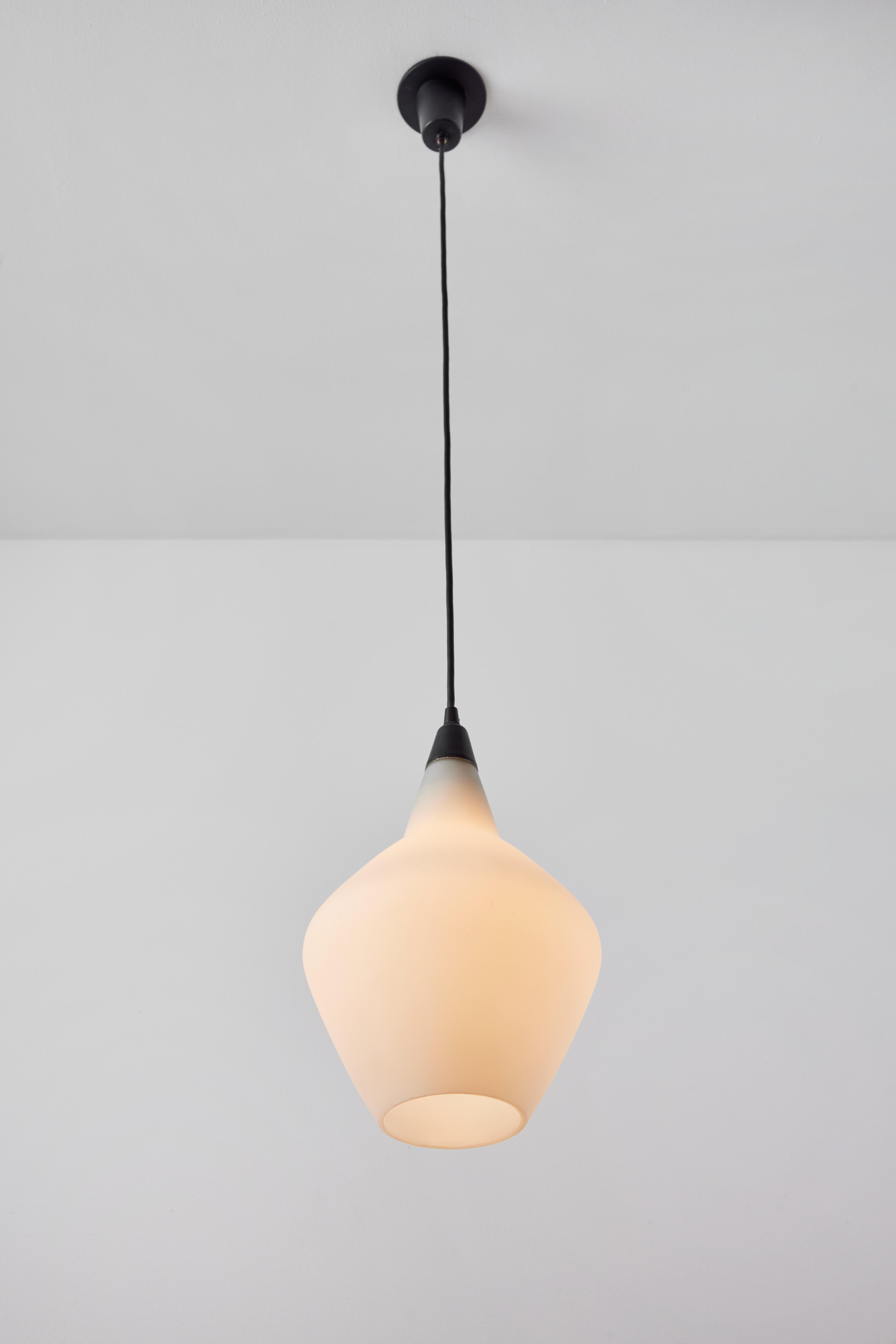 Pair of 1950s Lisa Johansson-Pape Glass & Metal Ceiling Lamps In Good Condition For Sale In Glendale, CA