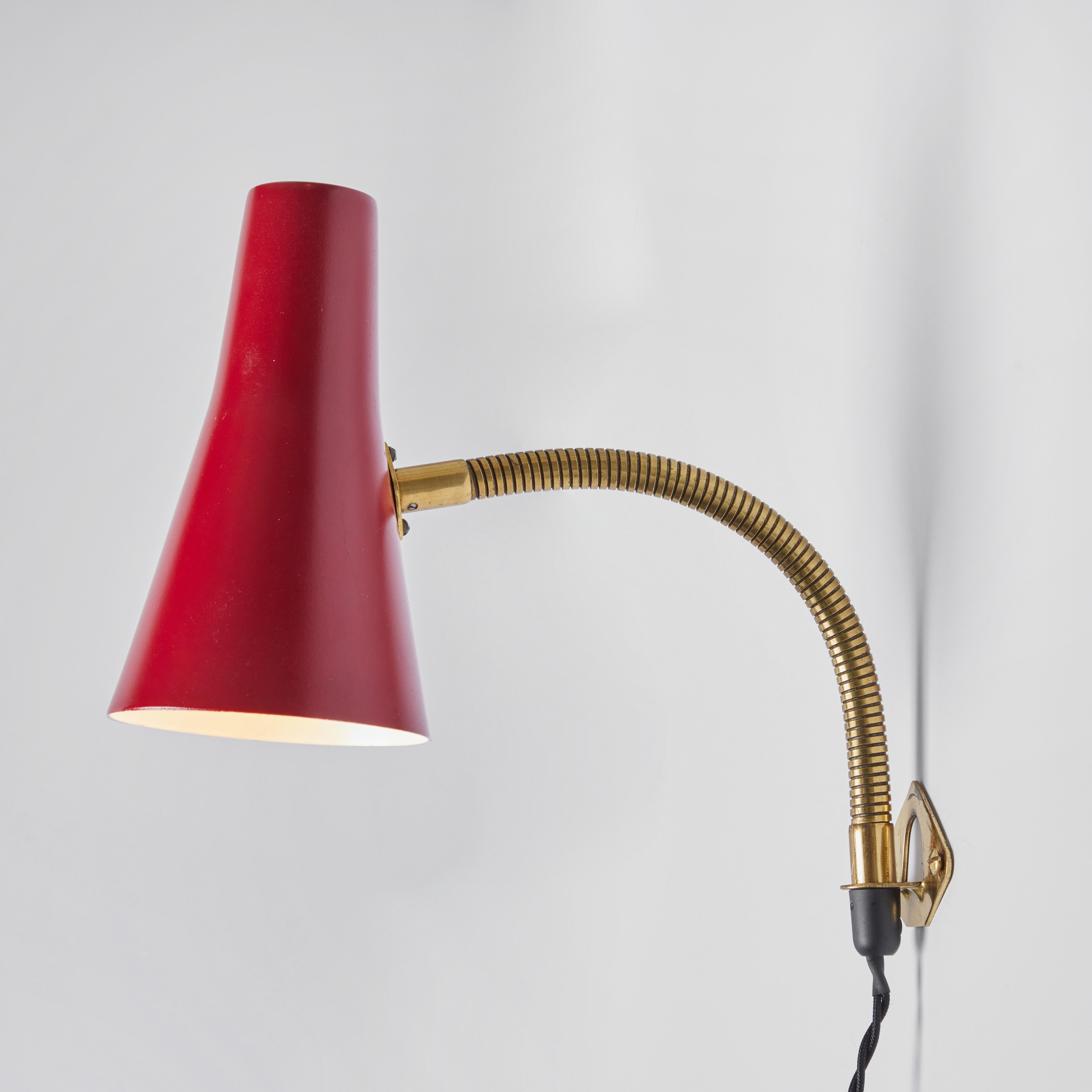 Brass Pair of 1950s Lisa Johansson Pape Red Adjustable Wall Lights for Stockmann Orno For Sale