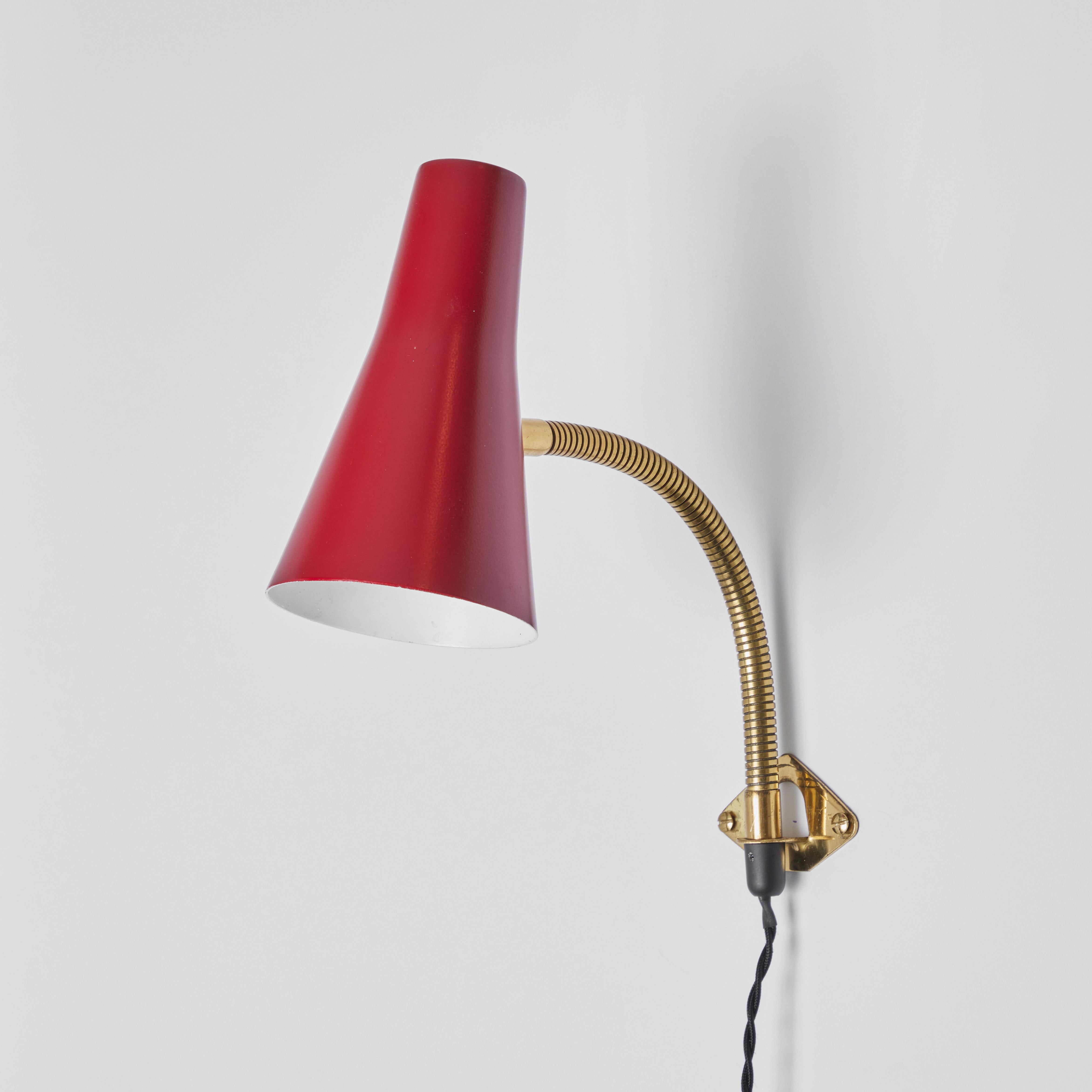 Pair of 1950s Lisa Johansson Pape Red Adjustable Wall Lights for Stockmann Orno For Sale 1