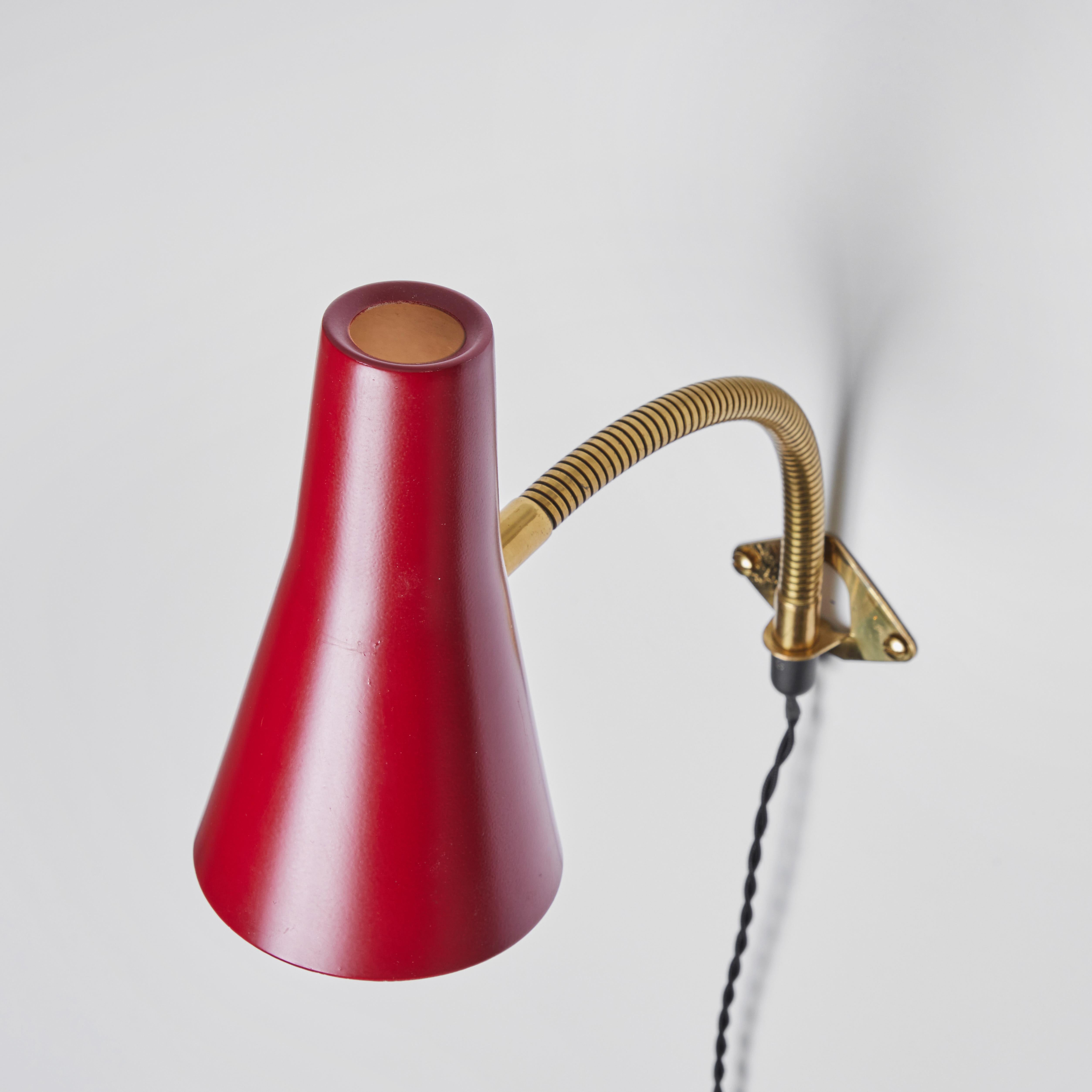 Mid-20th Century Pair of 1950s Lisa Johansson Pape Red Adjustable Wall Lights for Stockmann Orno For Sale