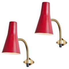 Pair of 1950s Lisa Johansson Pape Red Adjustable Wall Lights for Stockmann Orno