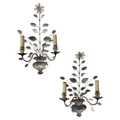 Pair of 1950s Maison Baguès Wall Sconces with Flowers and Urns