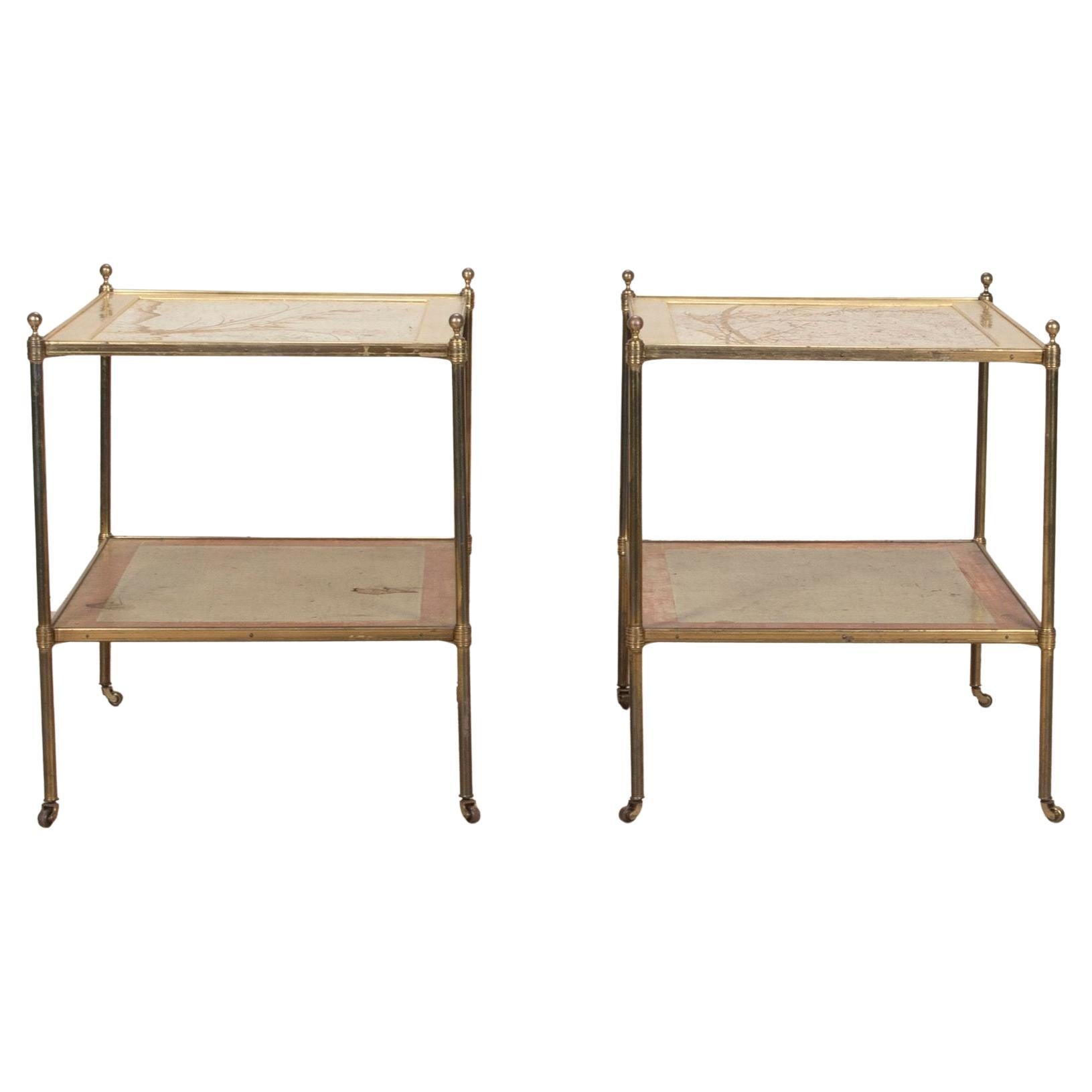 Pair of 1950s Mallett of London Brass and Oriental Side Tables