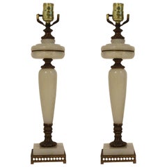 Pair of 1950s Marble and Brass Lamps