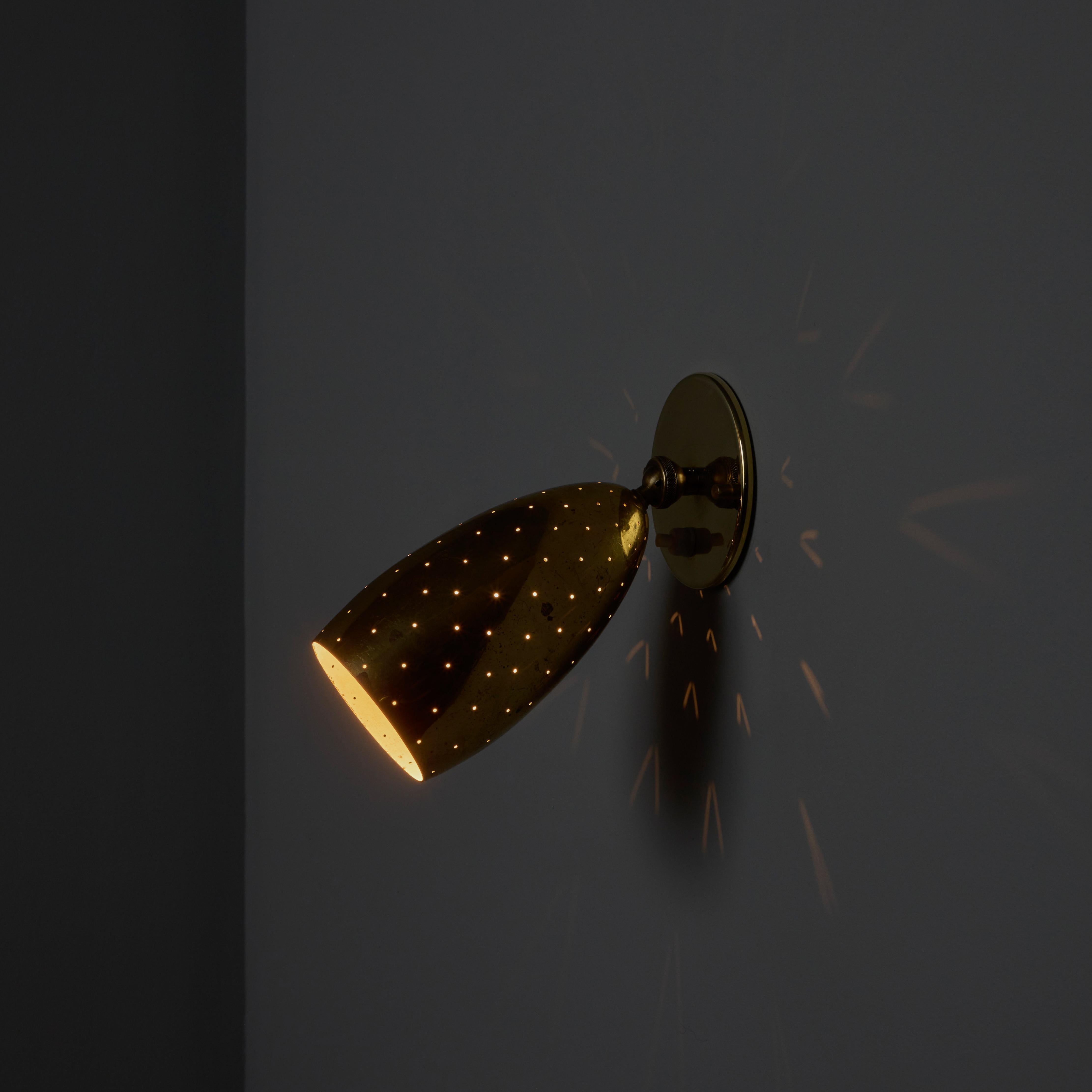 Pair of 1950s Mauri Almari Perforated Brass Sconces for Itsu For Sale 12