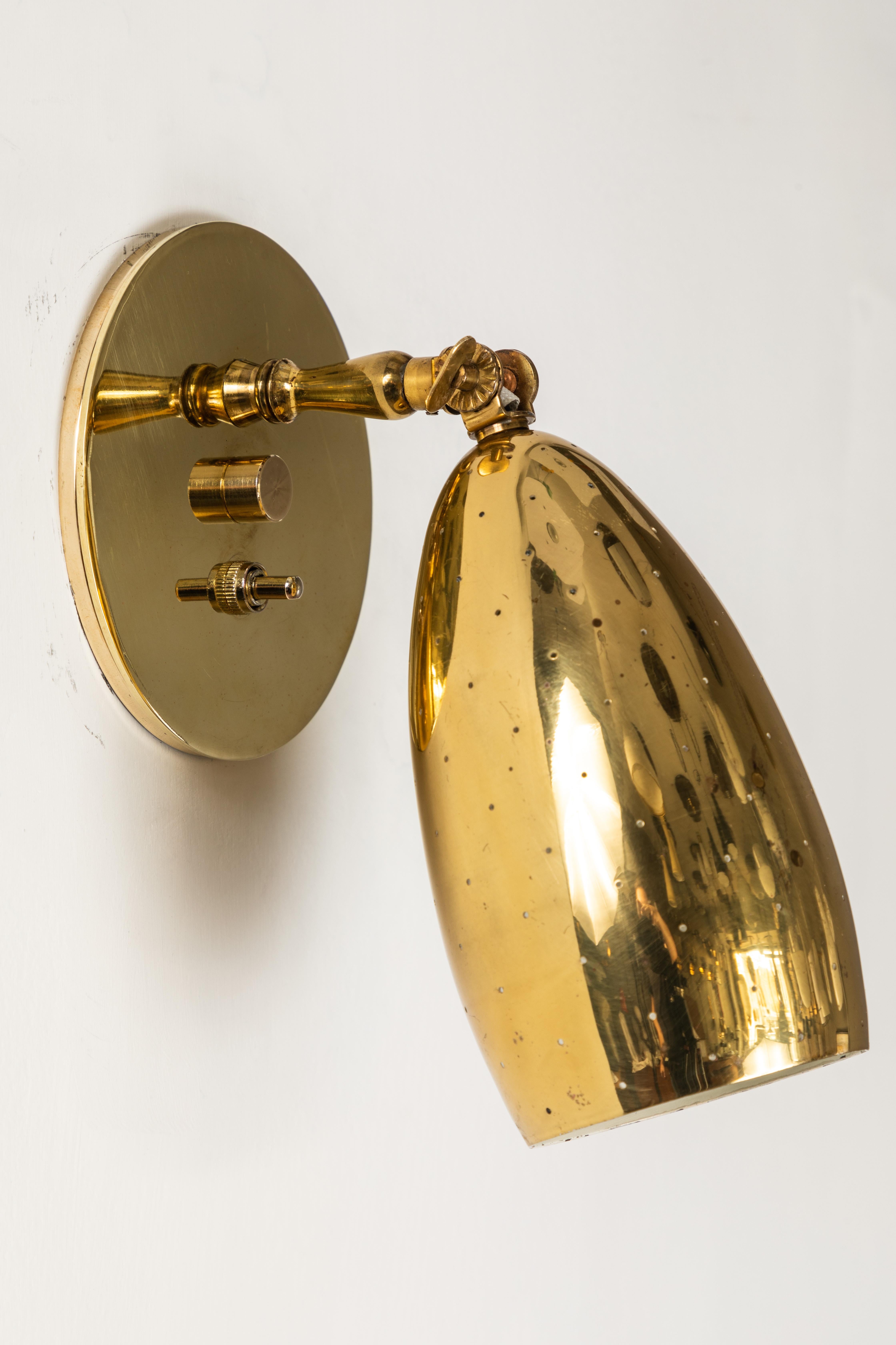 Pair of 1950s Mauri Almari Perforated Brass Sconces for Itsu In Good Condition In Glendale, CA