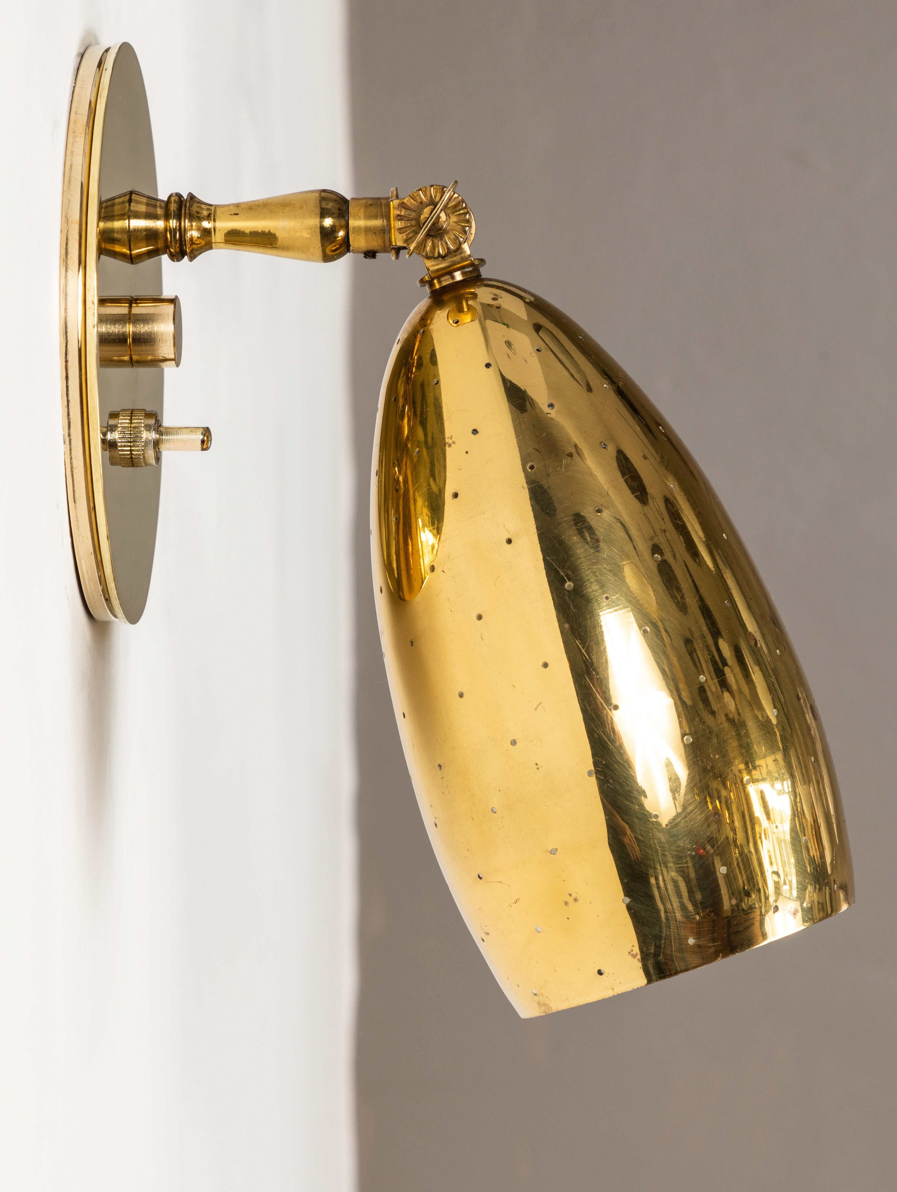Mid-20th Century Pair of 1950s Mauri Almari Perforated Brass Sconces for Itsu