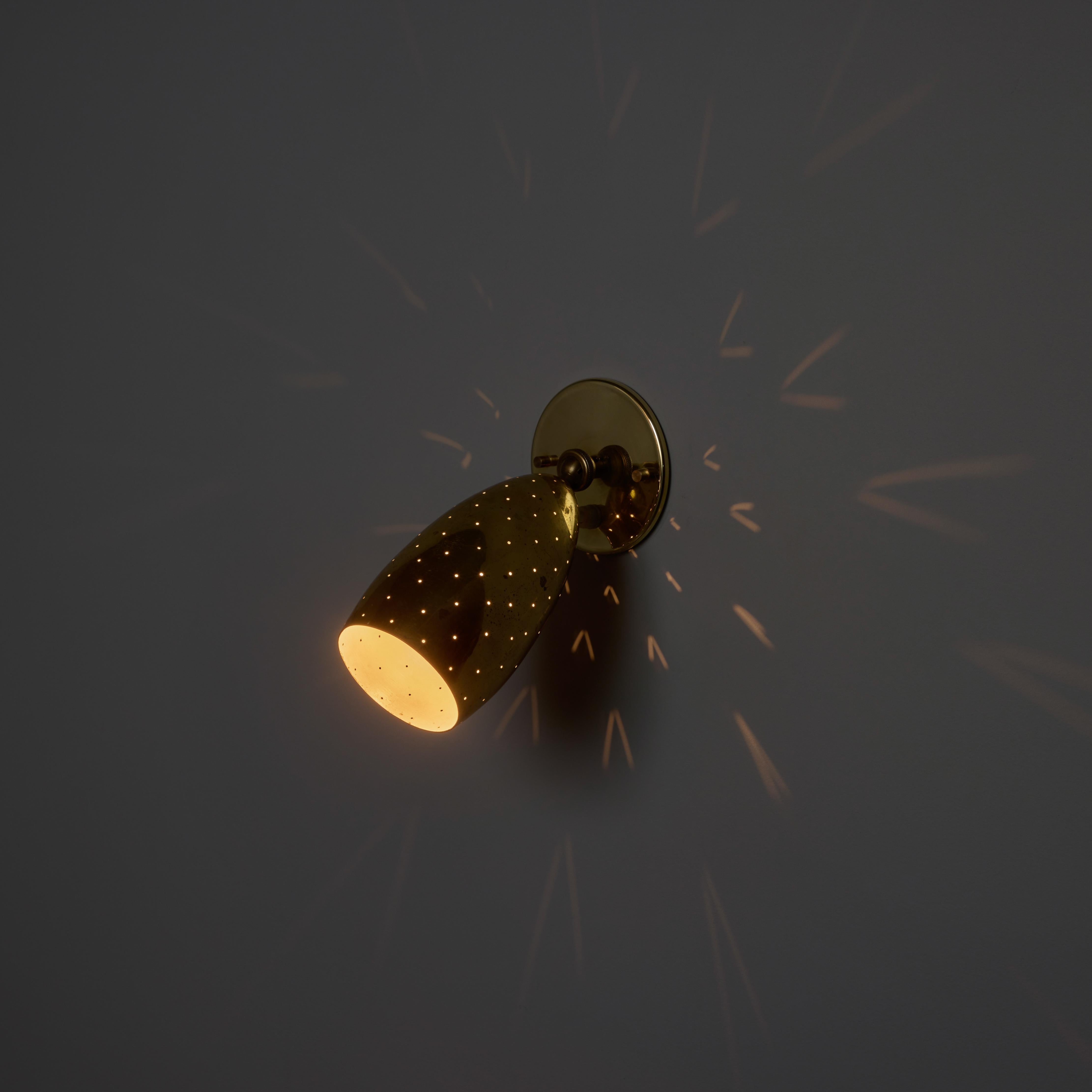 Mid-Century Modern Pair of 1950s Mauri Almari Perforated Brass Sconces for Itsu For Sale