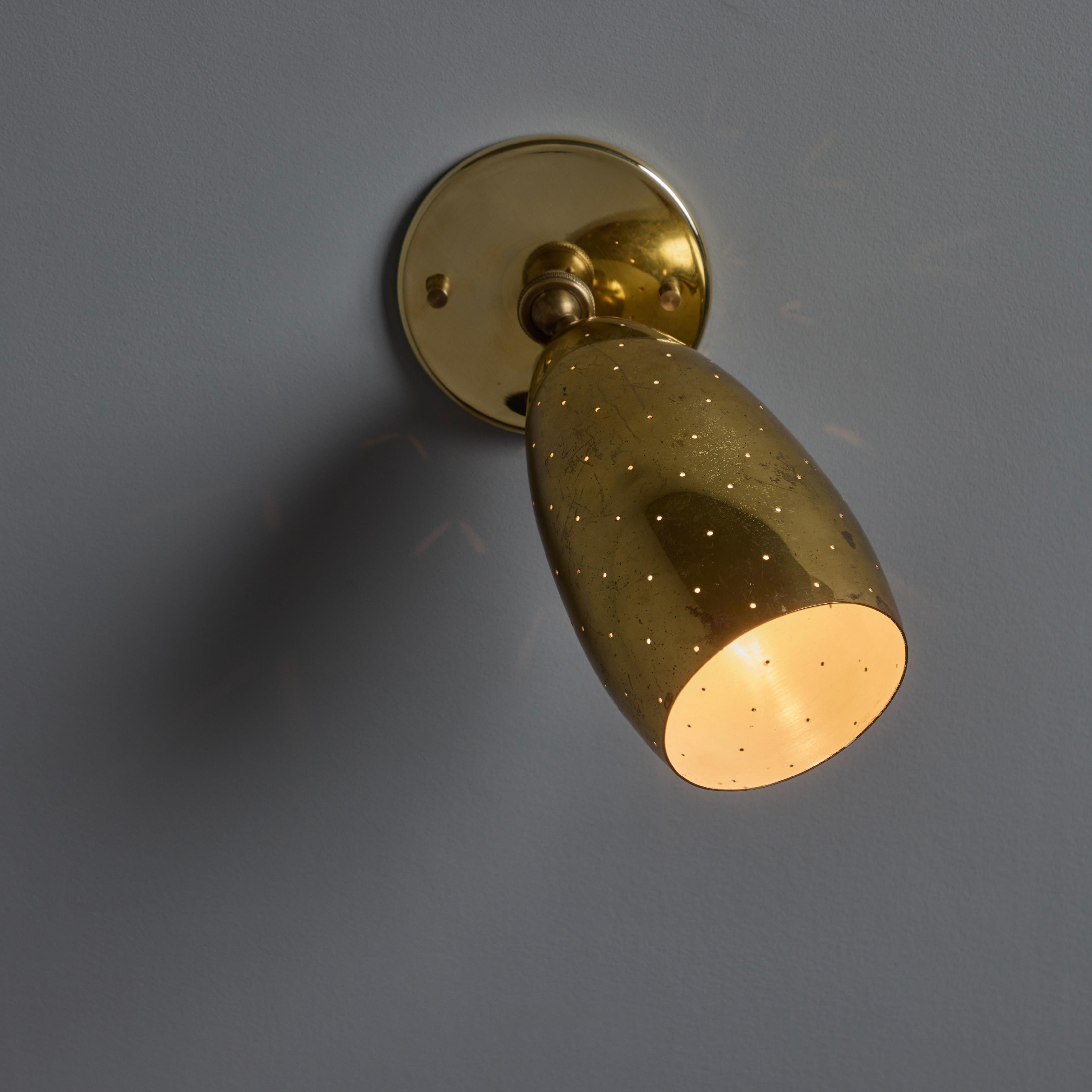 Finnish Pair of 1950s Mauri Almari Perforated Brass Sconces for Itsu For Sale