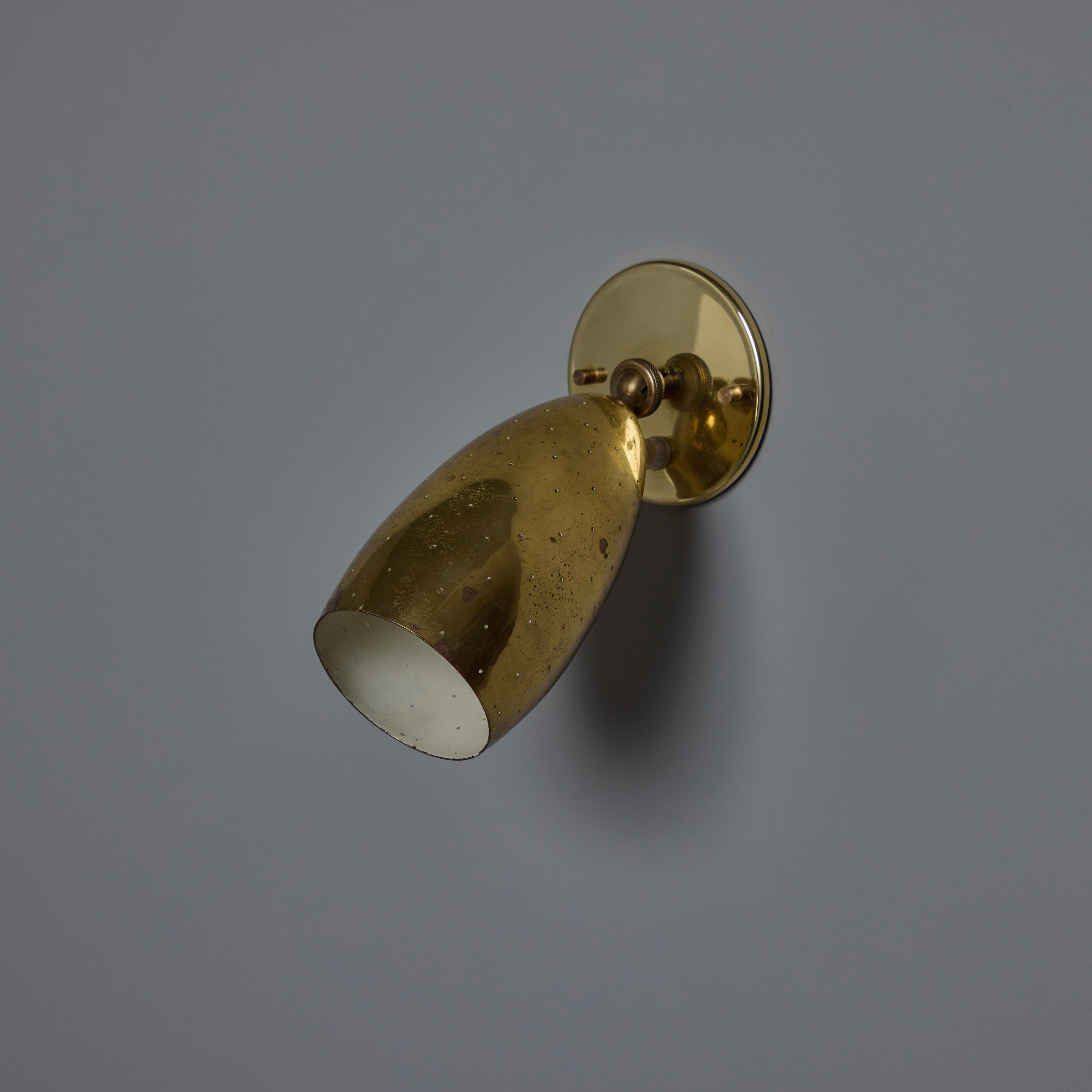 Pair of 1950s Mauri Almari Perforated Brass Sconces for Itsu In Good Condition For Sale In Glendale, CA
