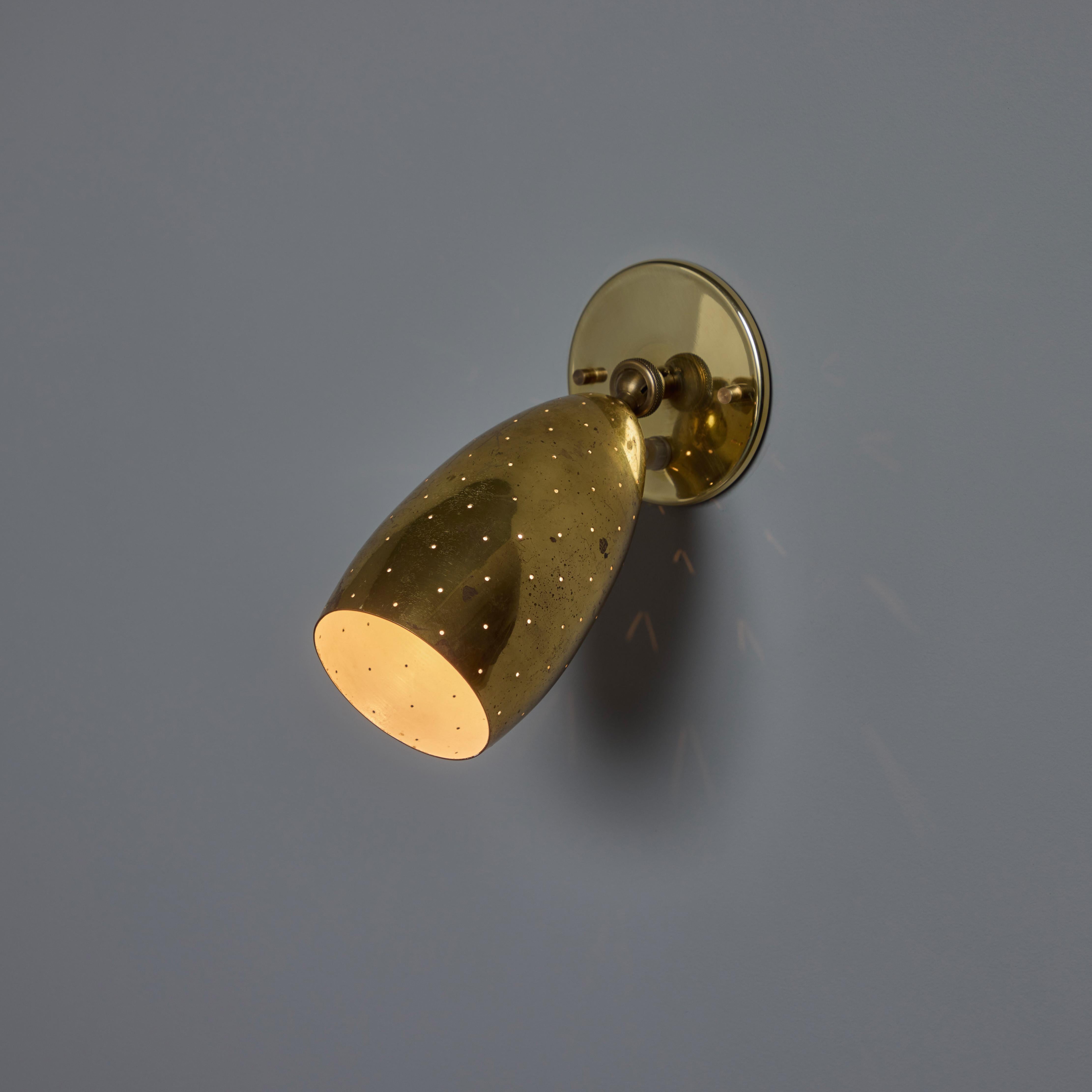 Mid-20th Century Pair of 1950s Mauri Almari Perforated Brass Sconces for Itsu For Sale