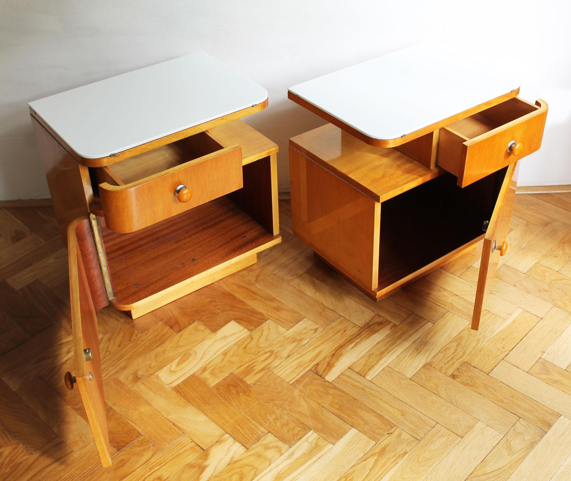Czech Pair of 1950's Mid Century Bedside Tables